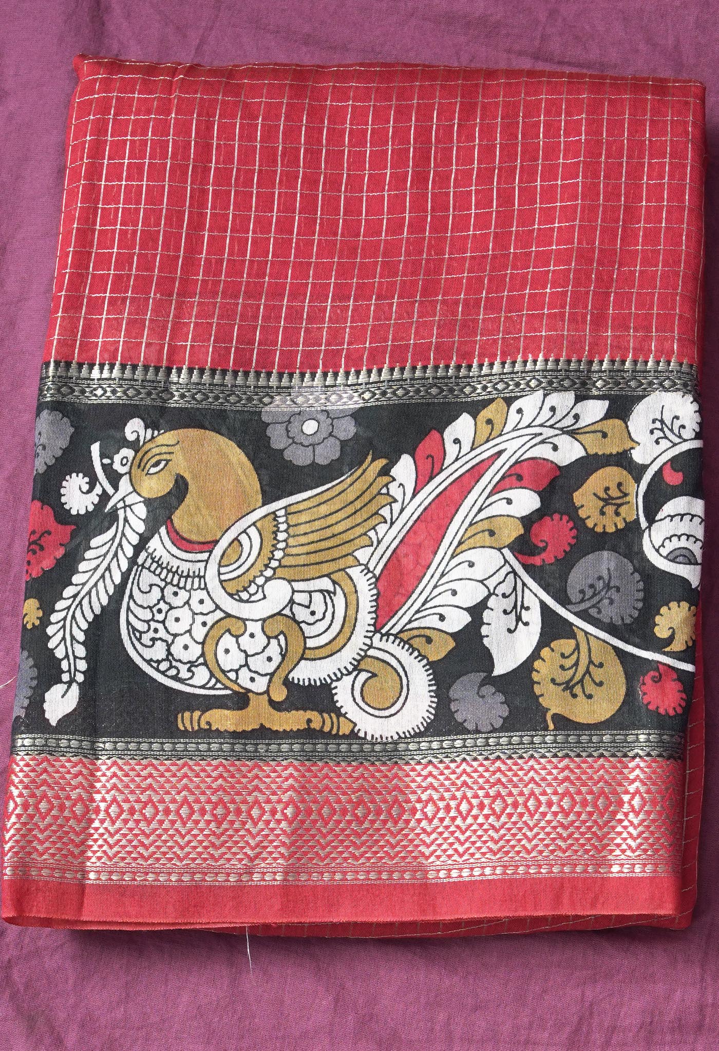 Pure Zari Weaving Checks Chanderi Silk Saree-ULAC0003/12-7