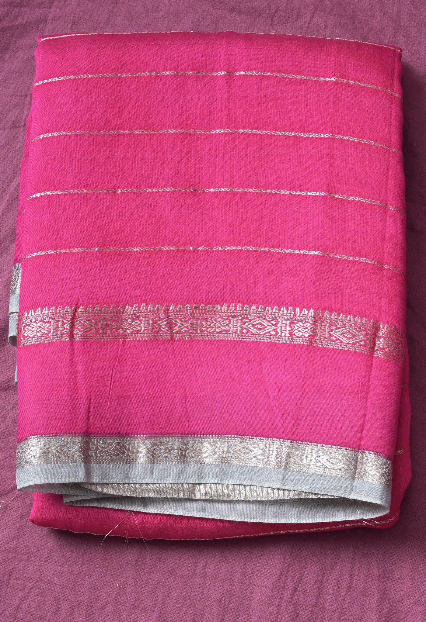 Pure Silver Zari Weaving Strips Chanderi Silk Saree-ULAC0005/9-1