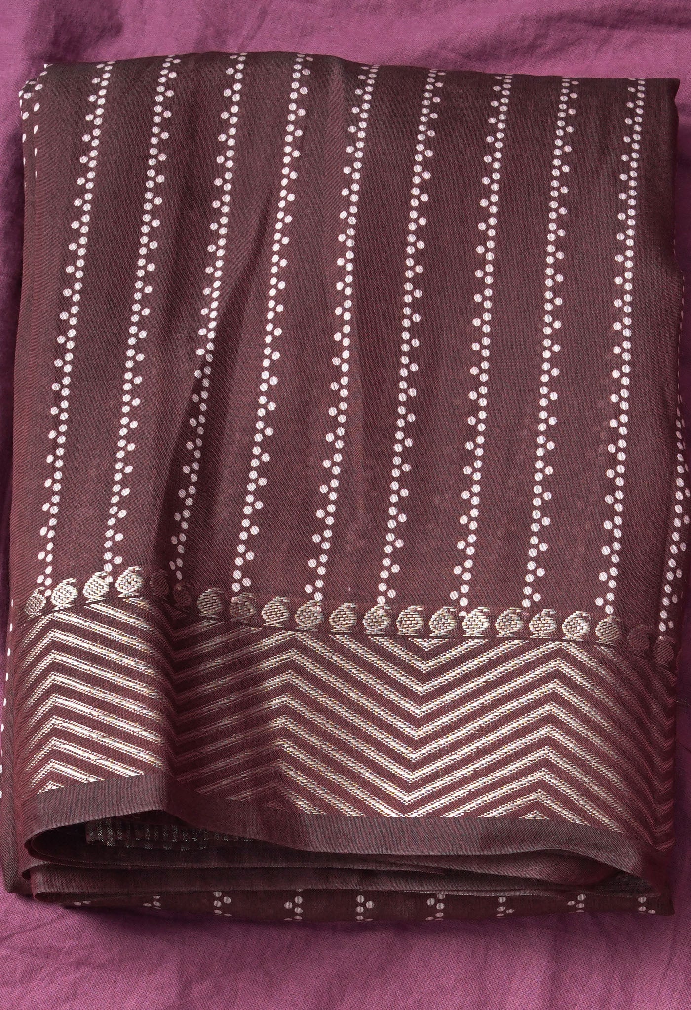 Pure Silver Zari Weaving Strips Chanderi Silk Saree-ULAC0005/9-5