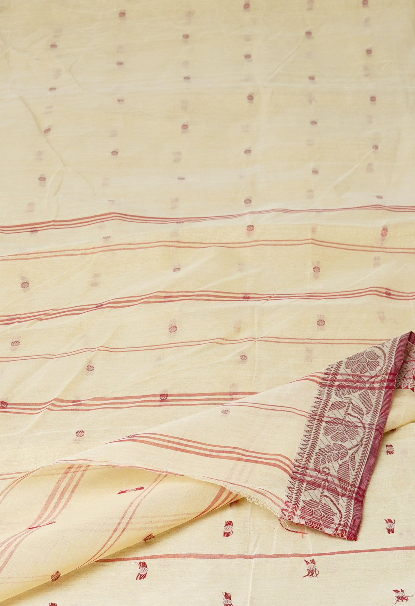Cream Pure Handloom Superfine Bengal Cotton Saree-UNM69619
