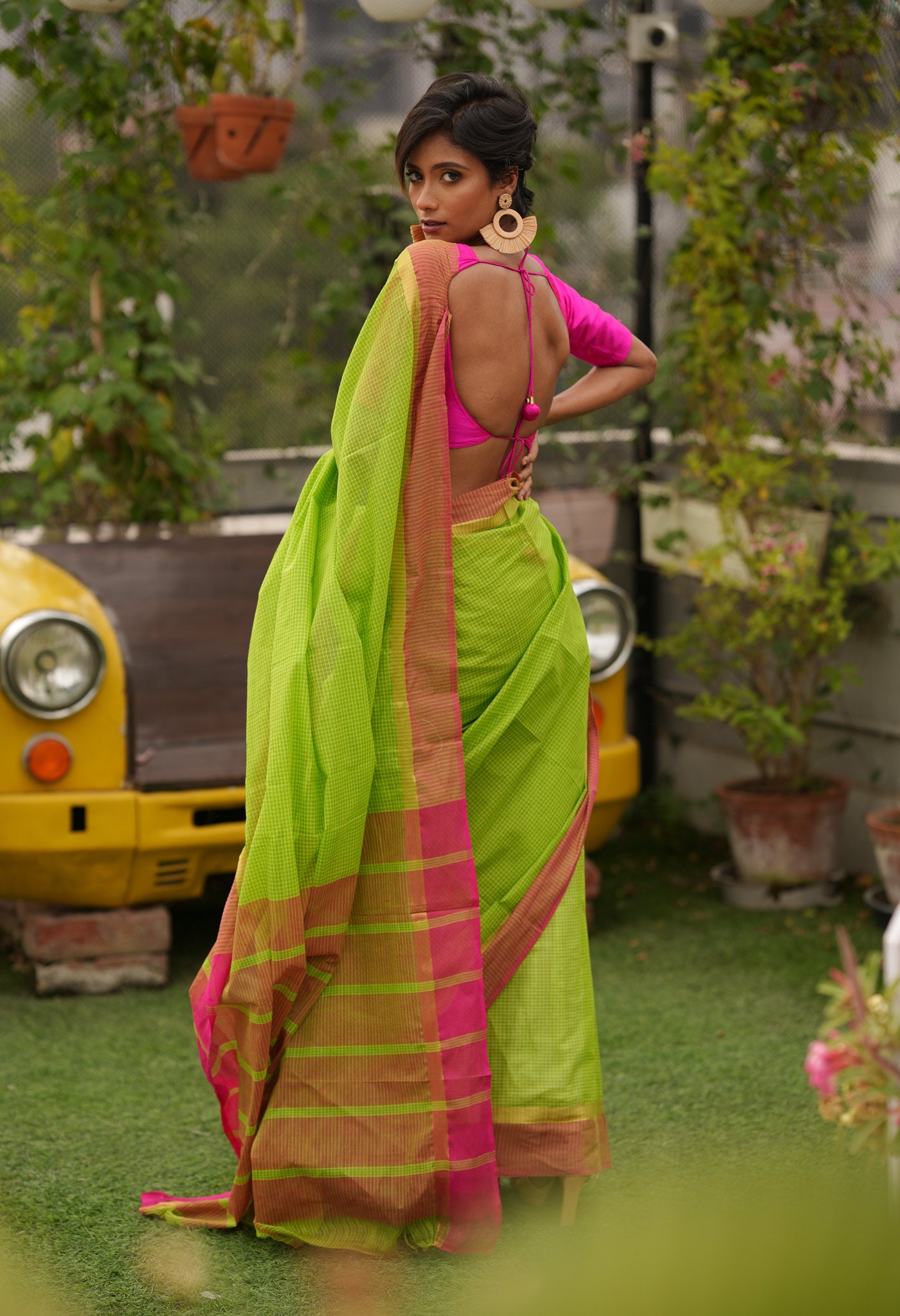 Green Pure Handloom Mangalagiri Cotton Saree-UNM70998
