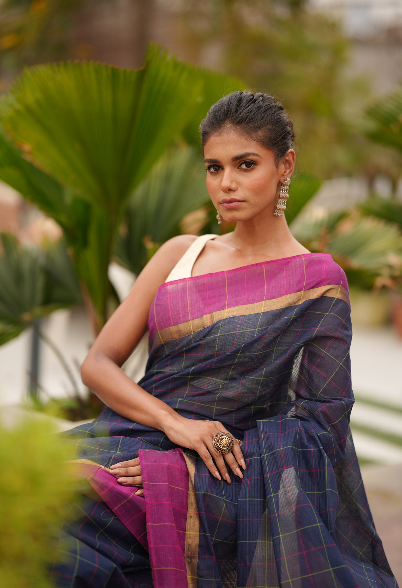 Navy BluePure Handloom Mangalagiri Cotton Saree-UNM71002