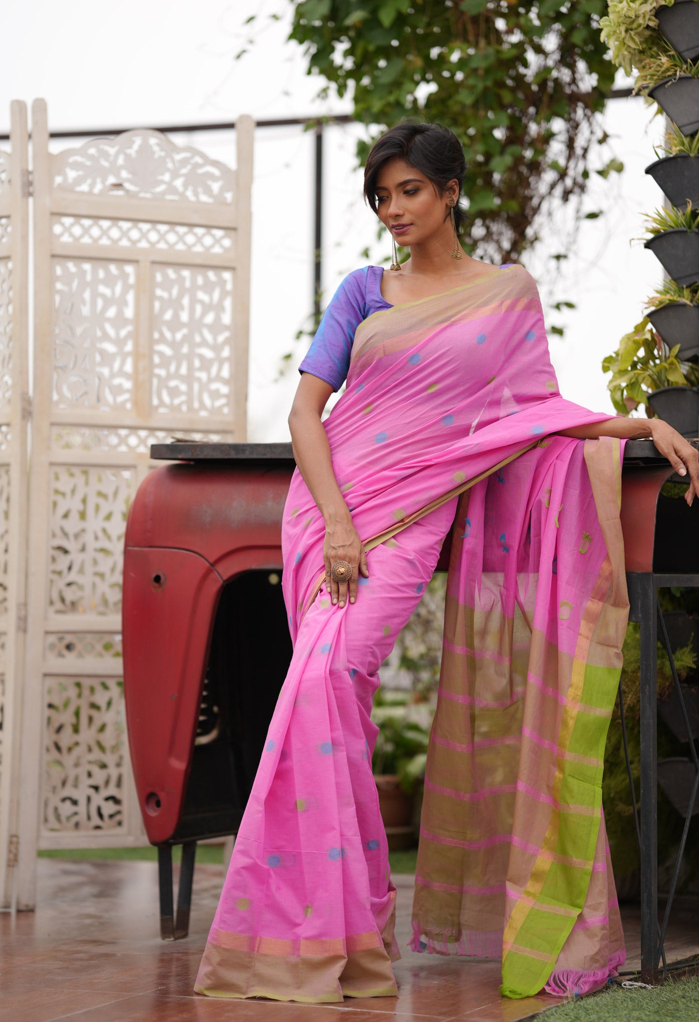 Pink Pure Mangalgiri Cotton Saree-UNM71009
