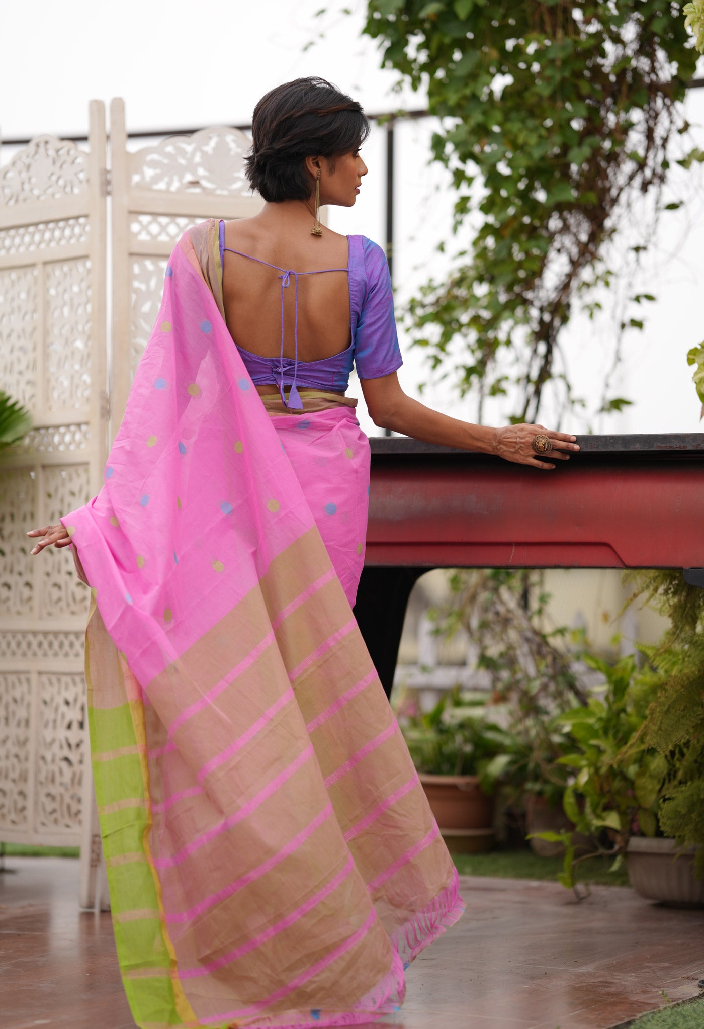 Pink Pure Mangalgiri Cotton Saree-UNM71009