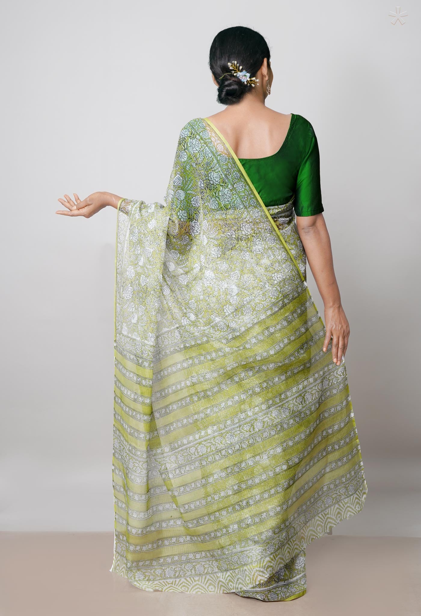 Green Pure Block Printed Kota Cotton Saree-UNM73037