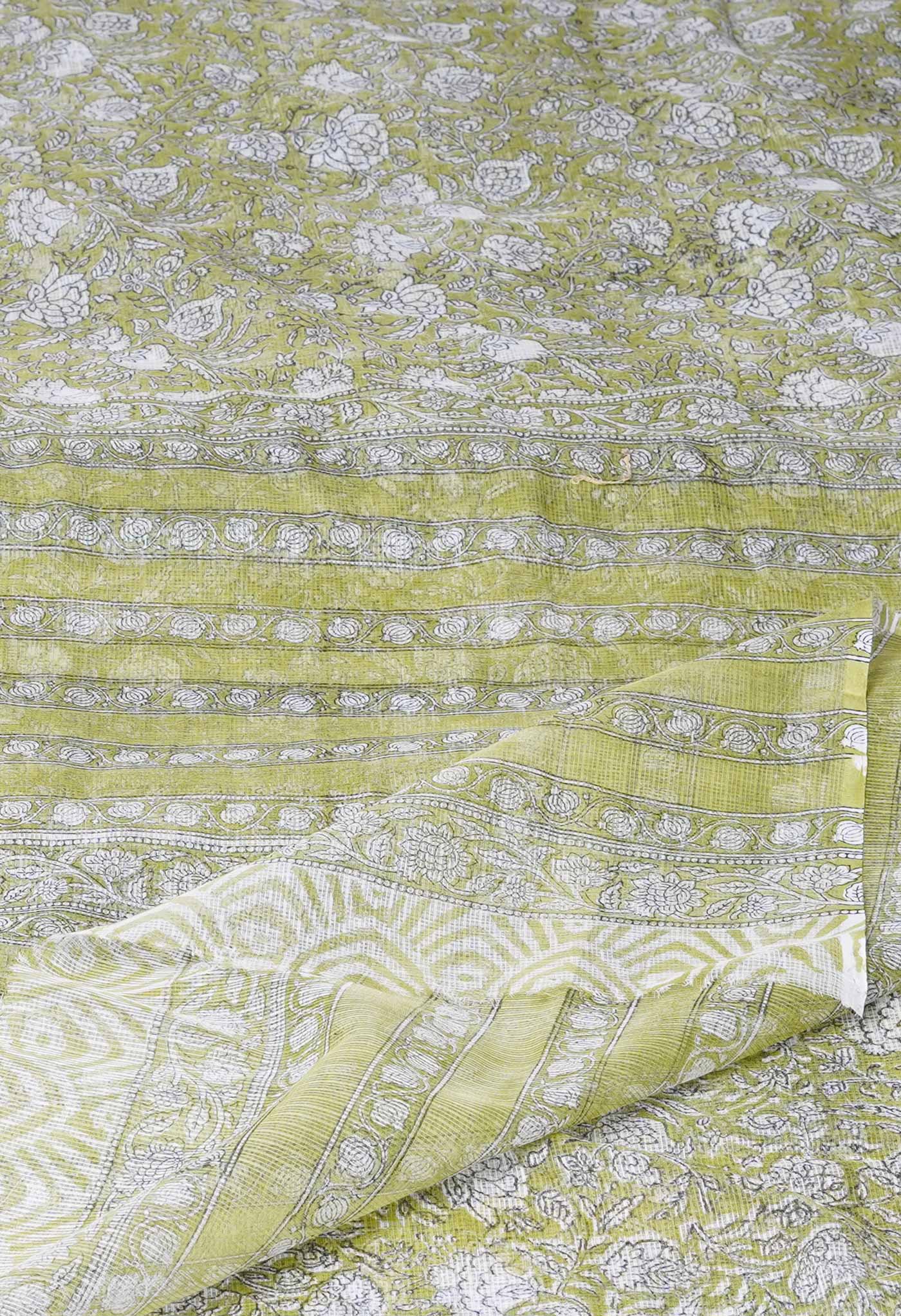 Green Pure Block Printed Kota Cotton Saree-UNM73037