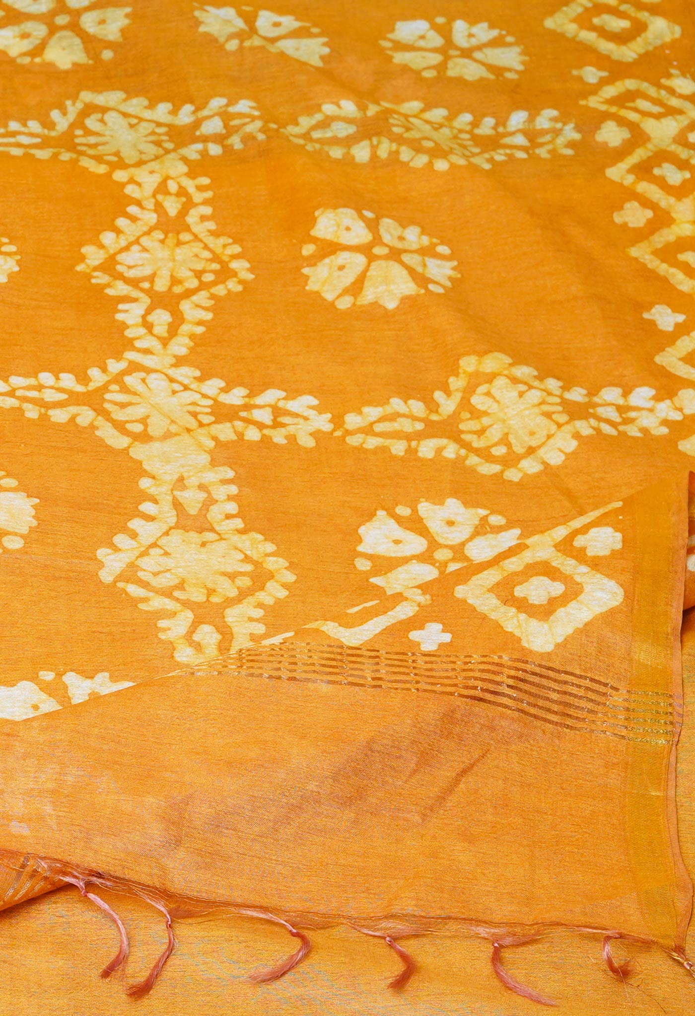 Grey-Brown Batik Printed Chanderi Sico Saree