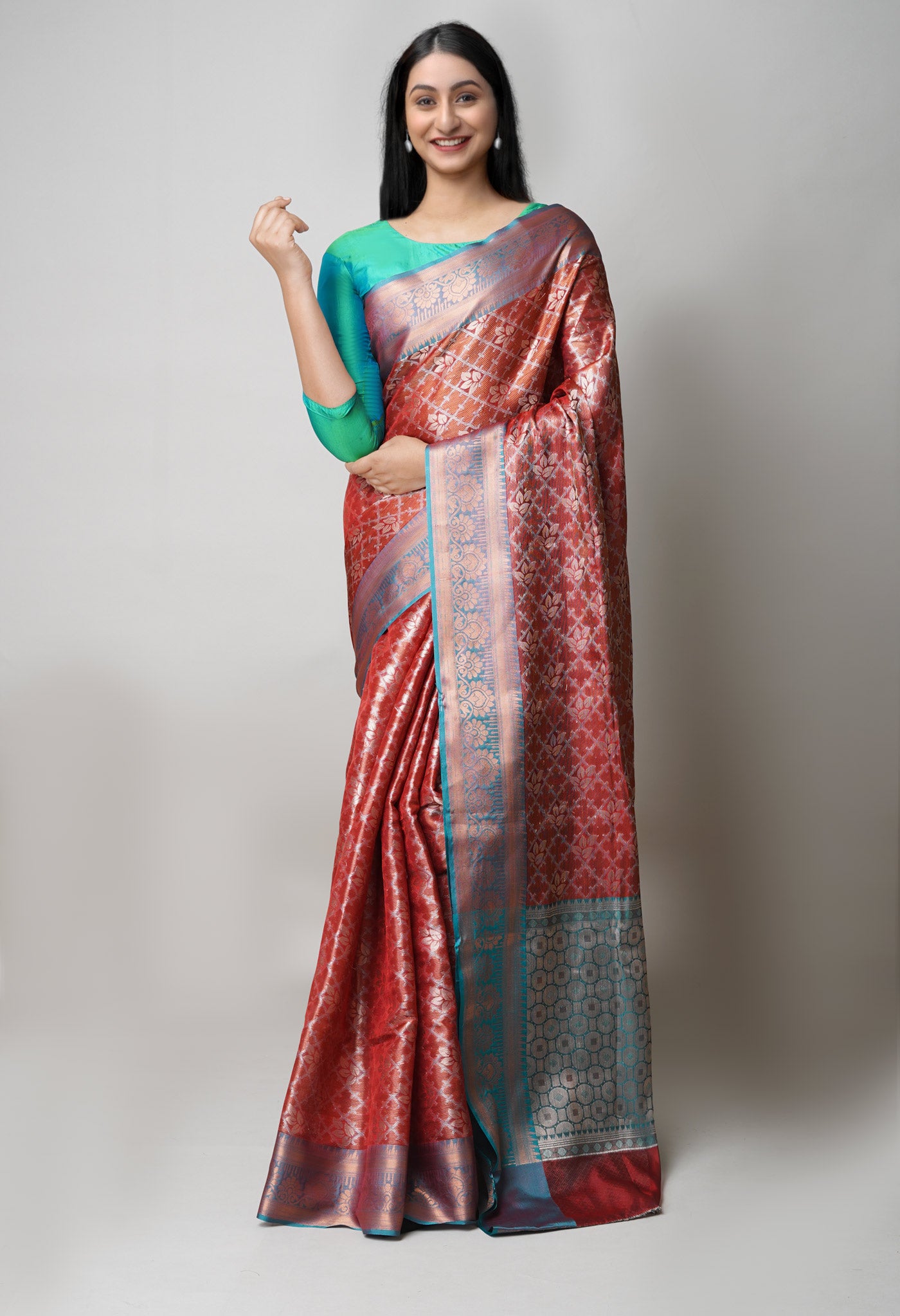 Burgundy Brocade Banarasi Sico Saree