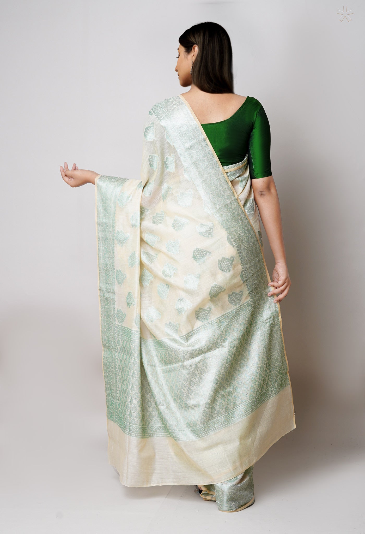 Cream Banarasi Chanderi Sico Saree-UNM73394