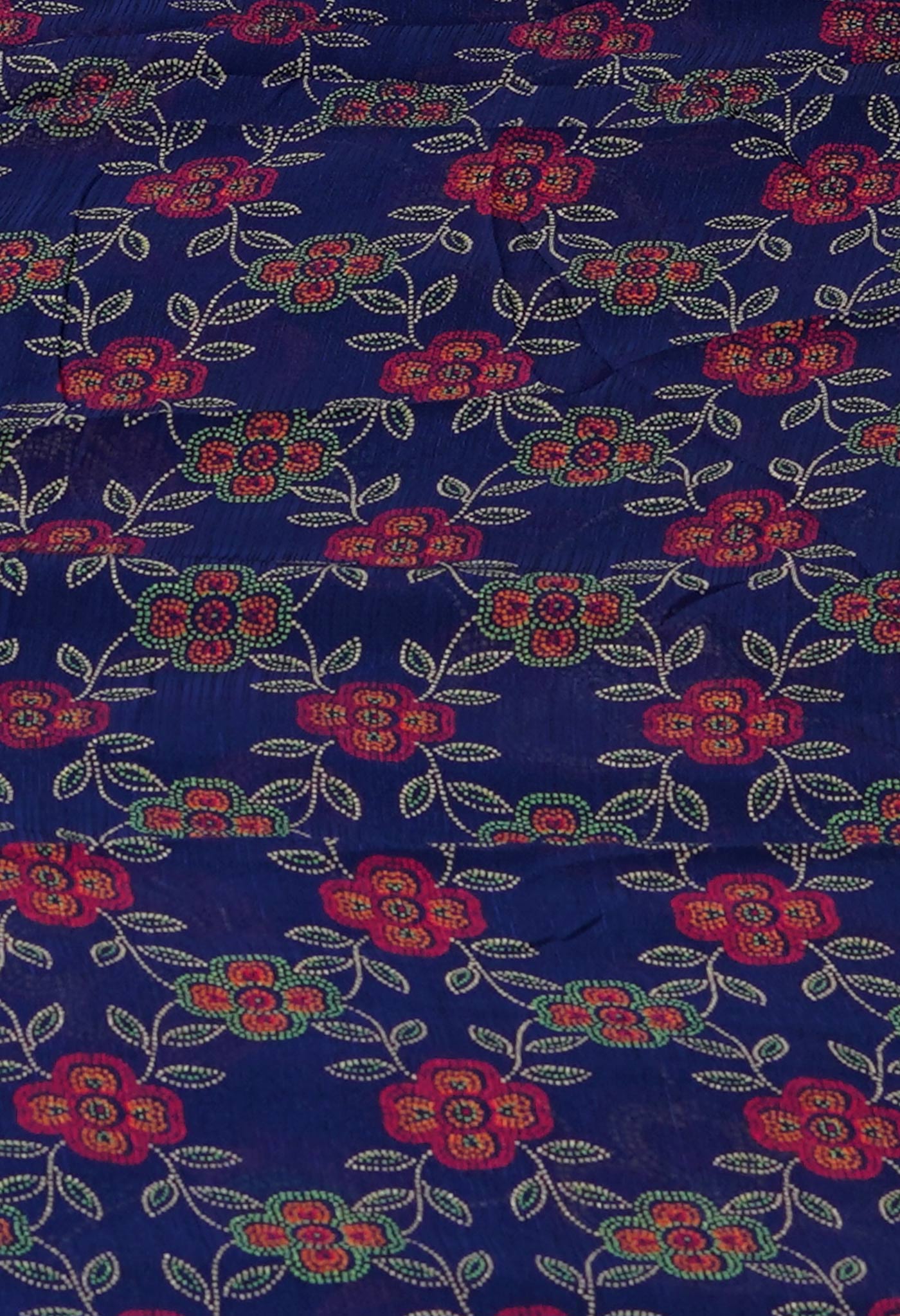 Navy Blue Pure Block Printed Georgette Silk Saree-UNM73418