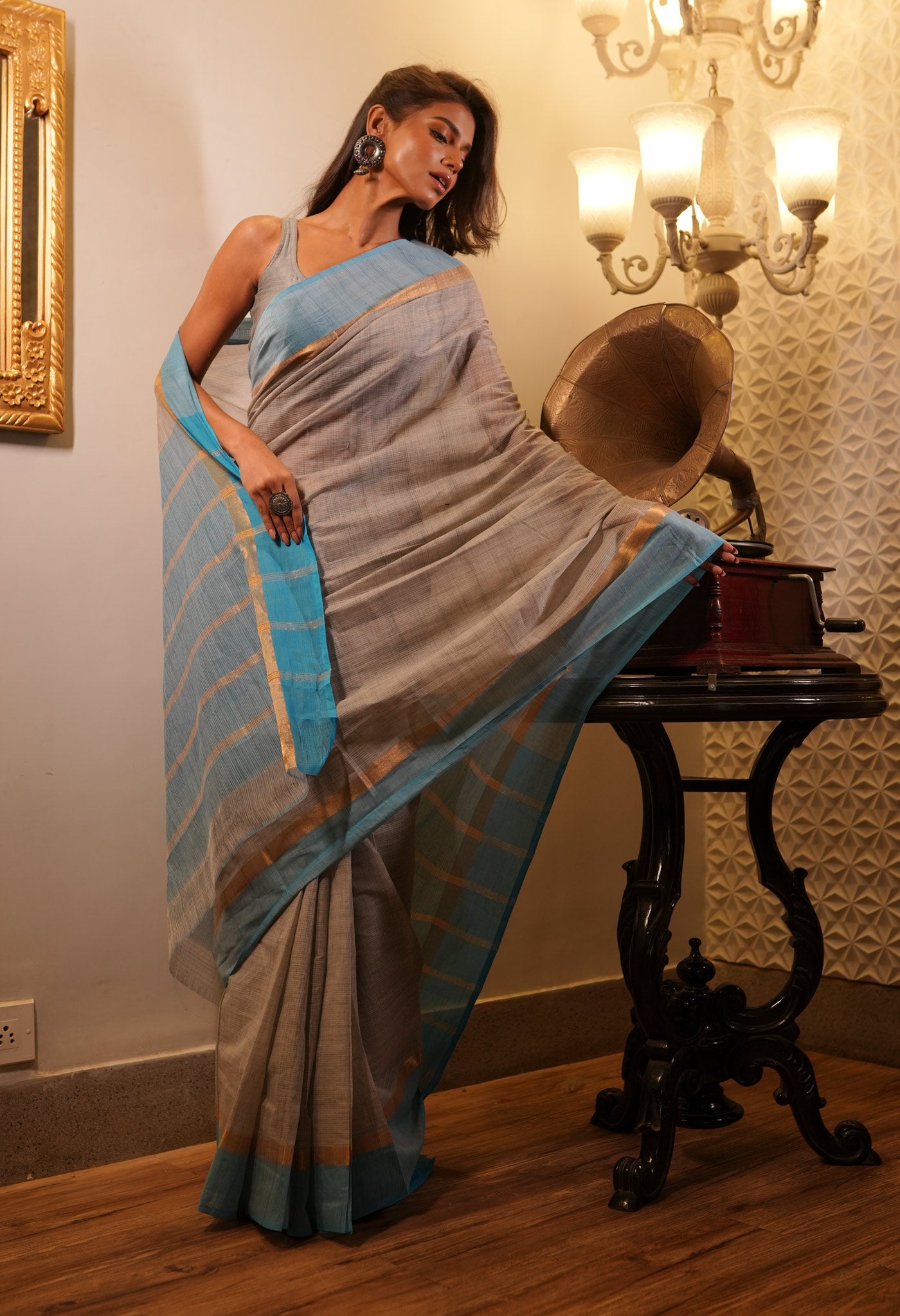 Grey Pure Mangalgiri Cotton Saree