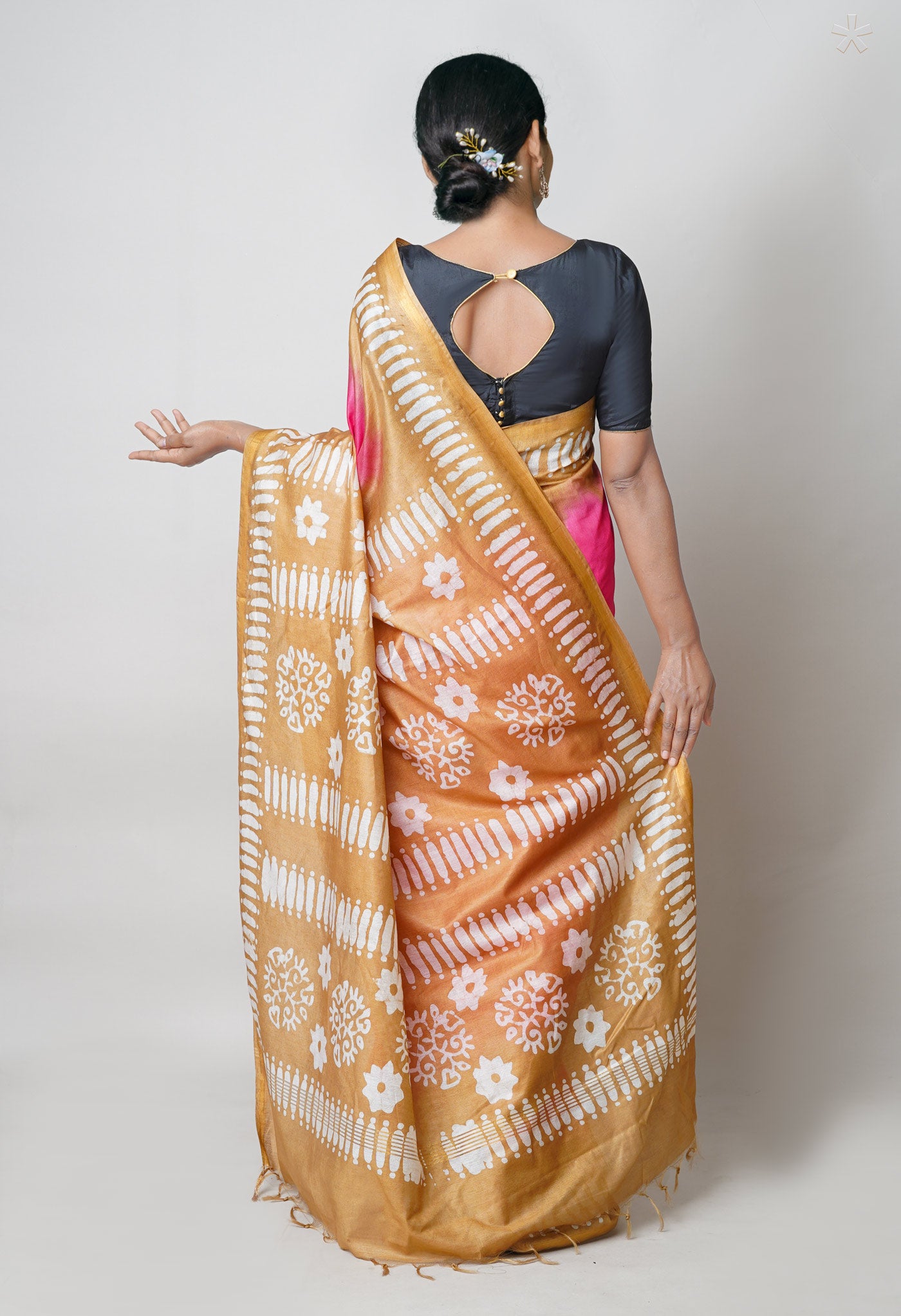 Pink-Brown Pure Batik Printed Chanderi Sico Saree-UNM73589