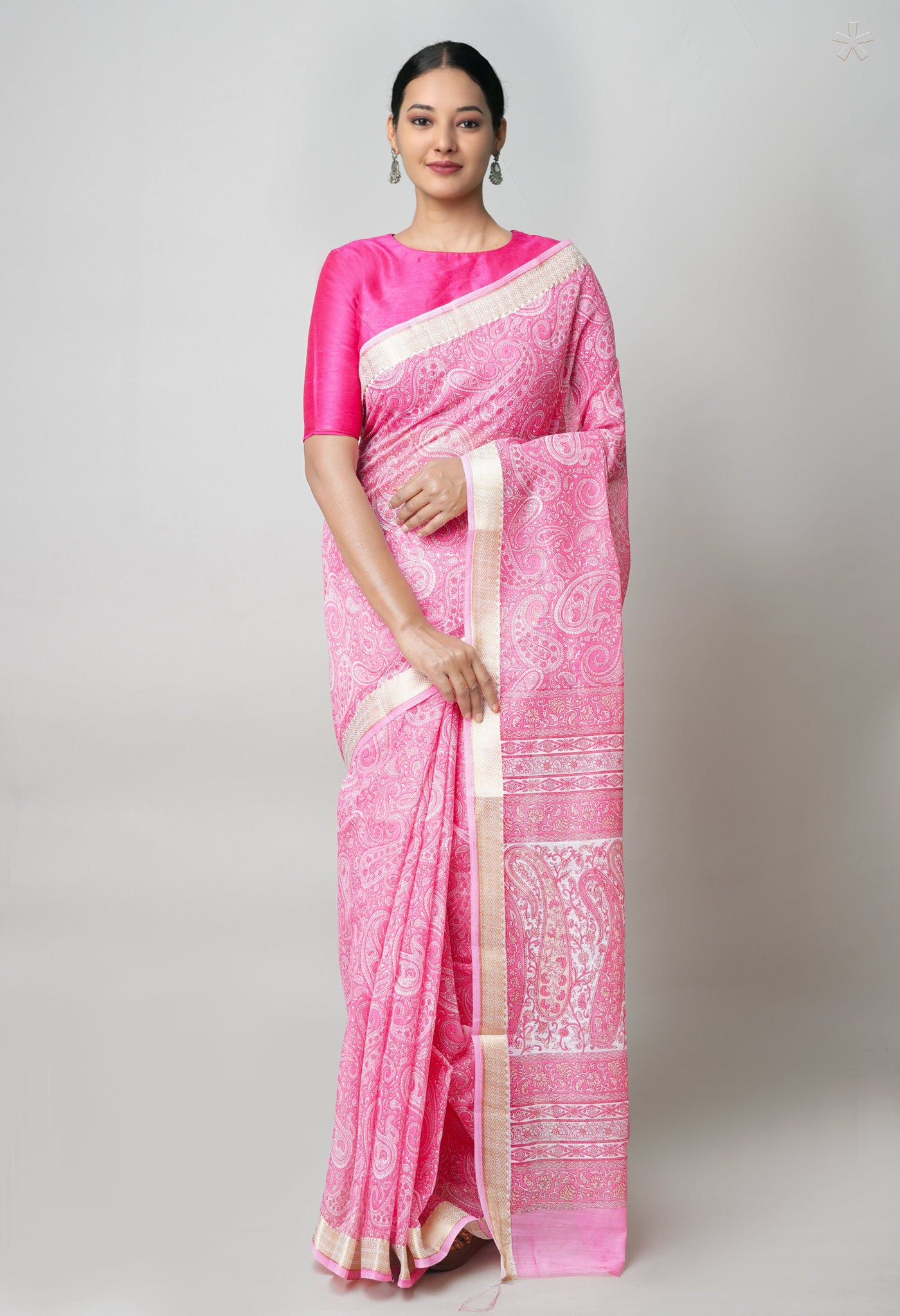 Pink Screen Printed Chanderi Sico Saree