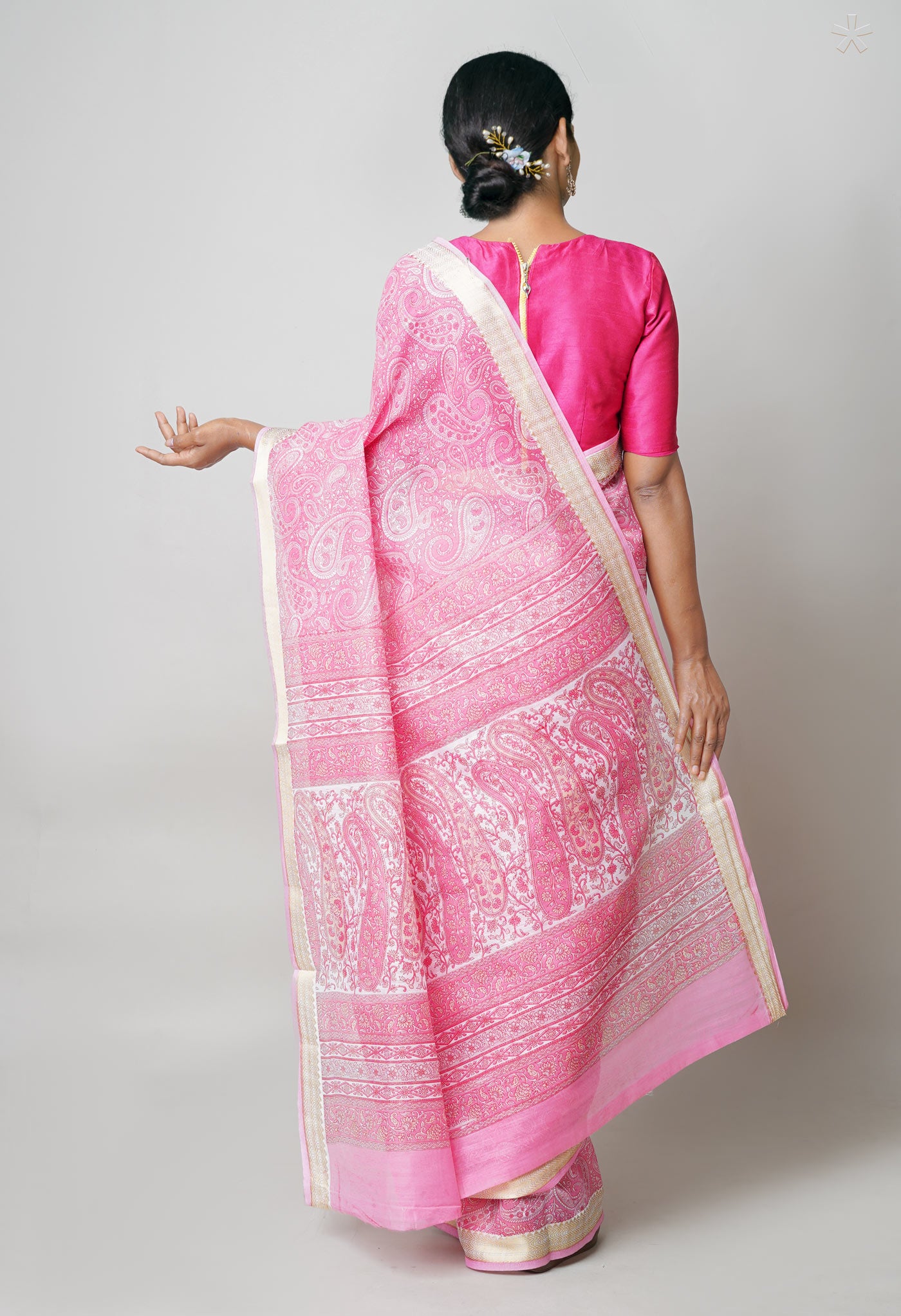 Pink Screen Printed Chanderi Sico Saree