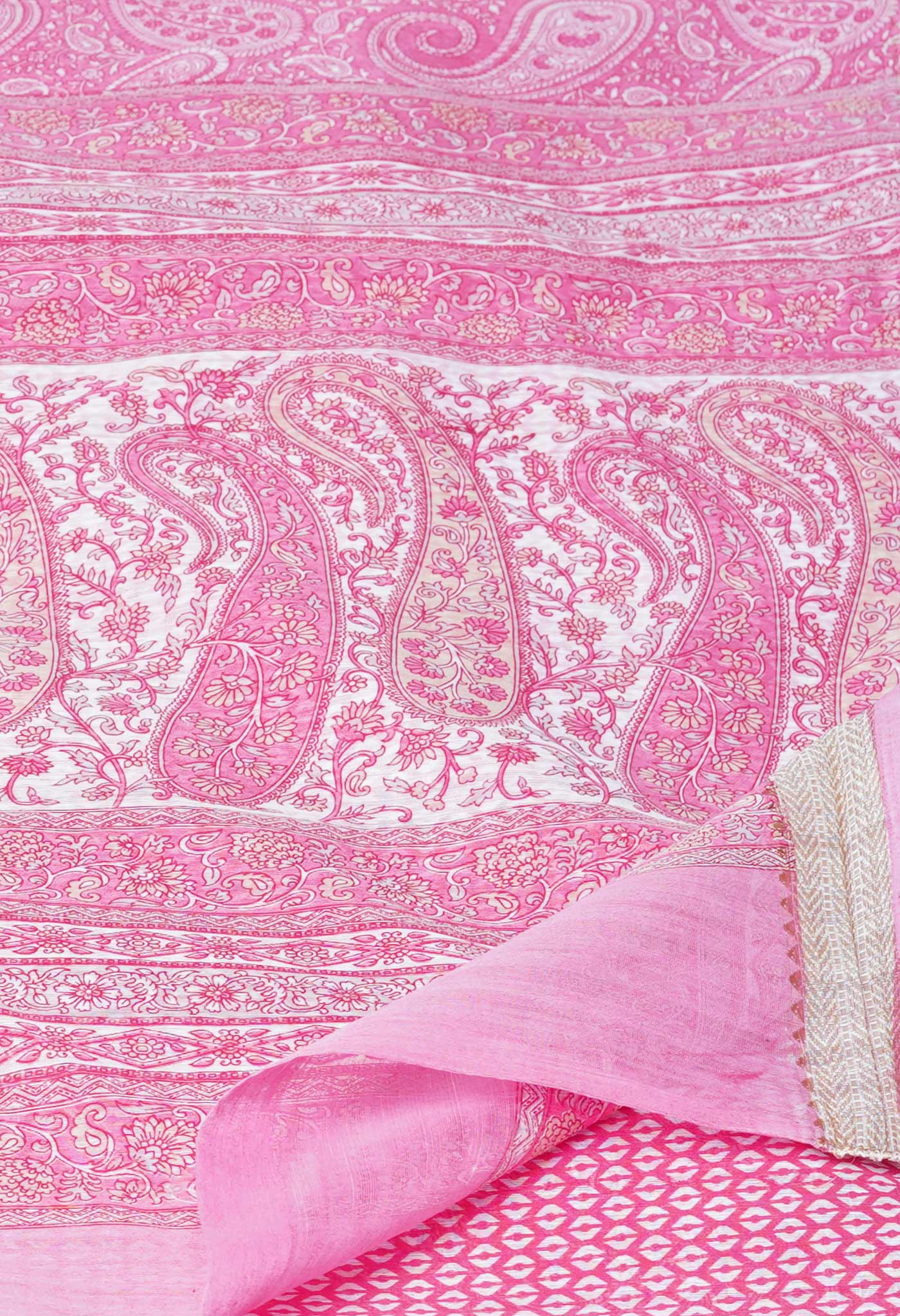 Pink Screen Printed Chanderi Sico Saree