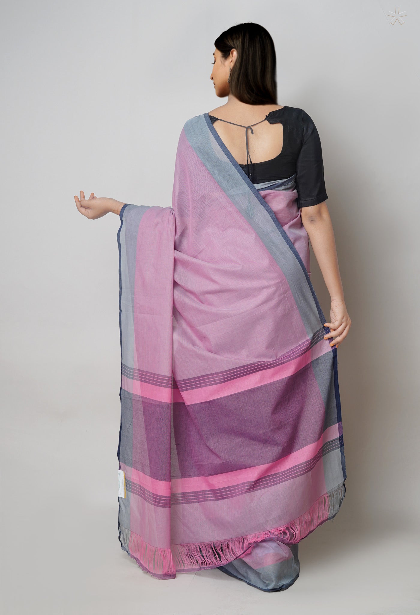 Peach Pink-Grey Pure Double Shade Plain Mangalagiri Cotton Saree