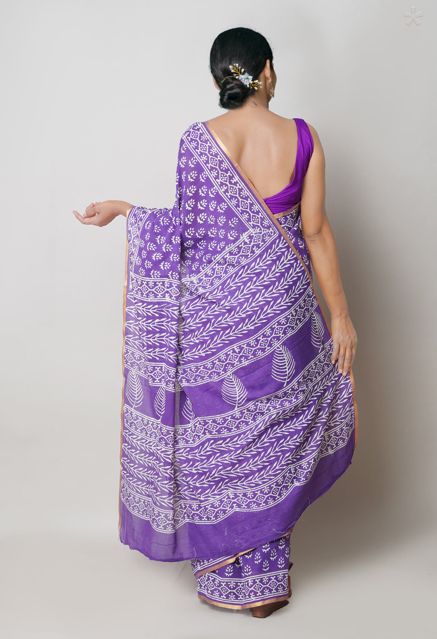 Violet Pure Hand Block Printed Soft Cotton Saree