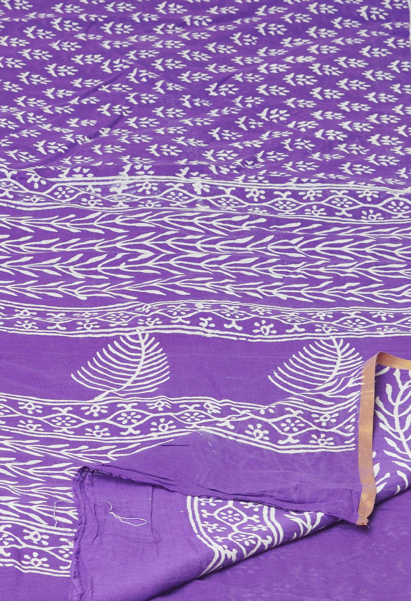 Violet Pure Hand Block Printed Soft Cotton Saree