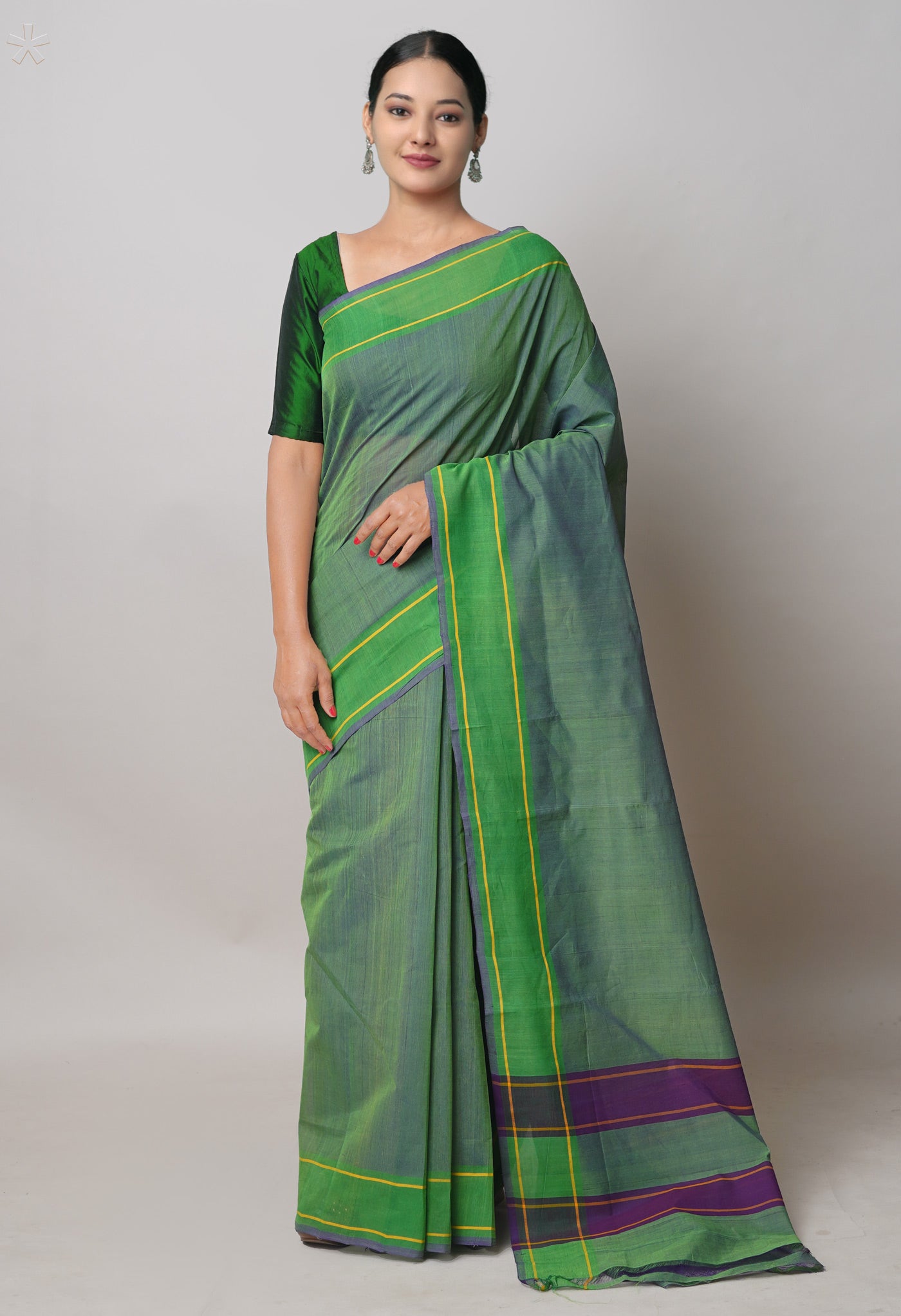 Blue-Green Pure Andhra Handloom Cotton Saree