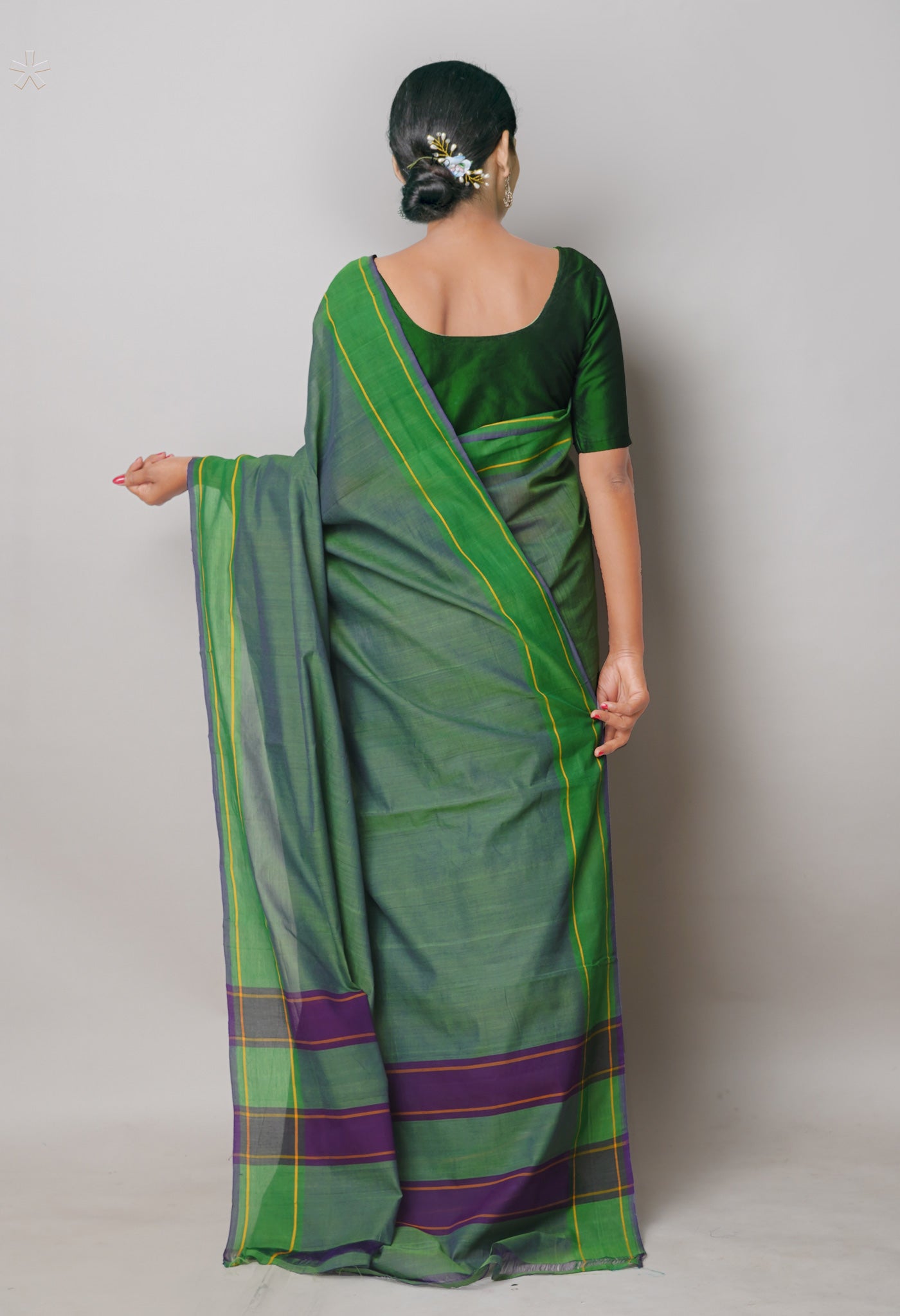 Blue-Green Pure Andhra Handloom Cotton Saree
