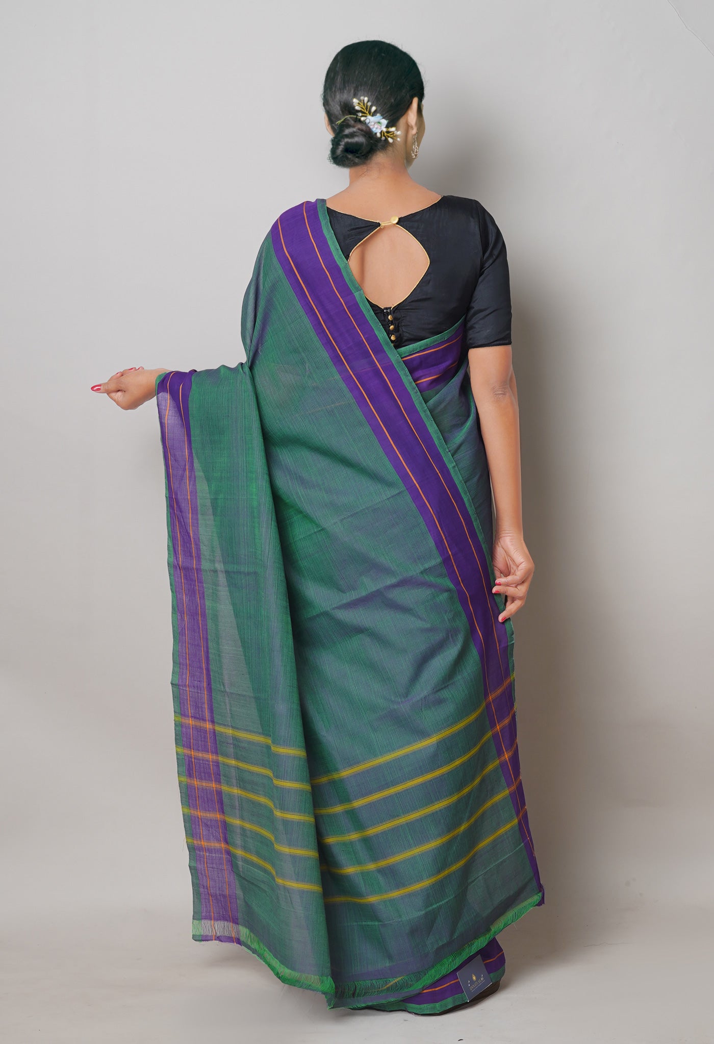 Green-Purple Pure Andhra Handloom Cotton Saree