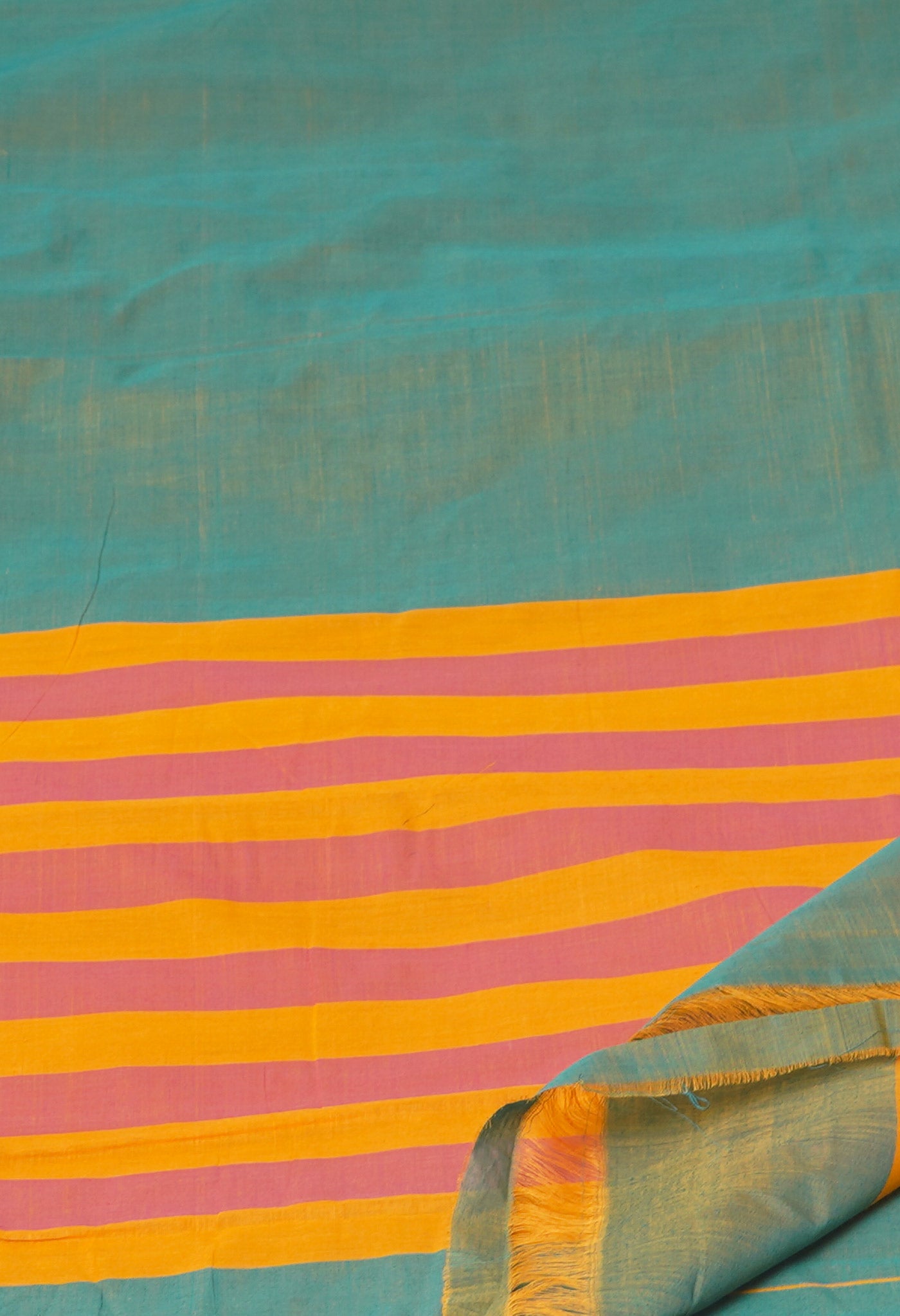 Orange-Green Pure Andhra Handloom Cotton Saree