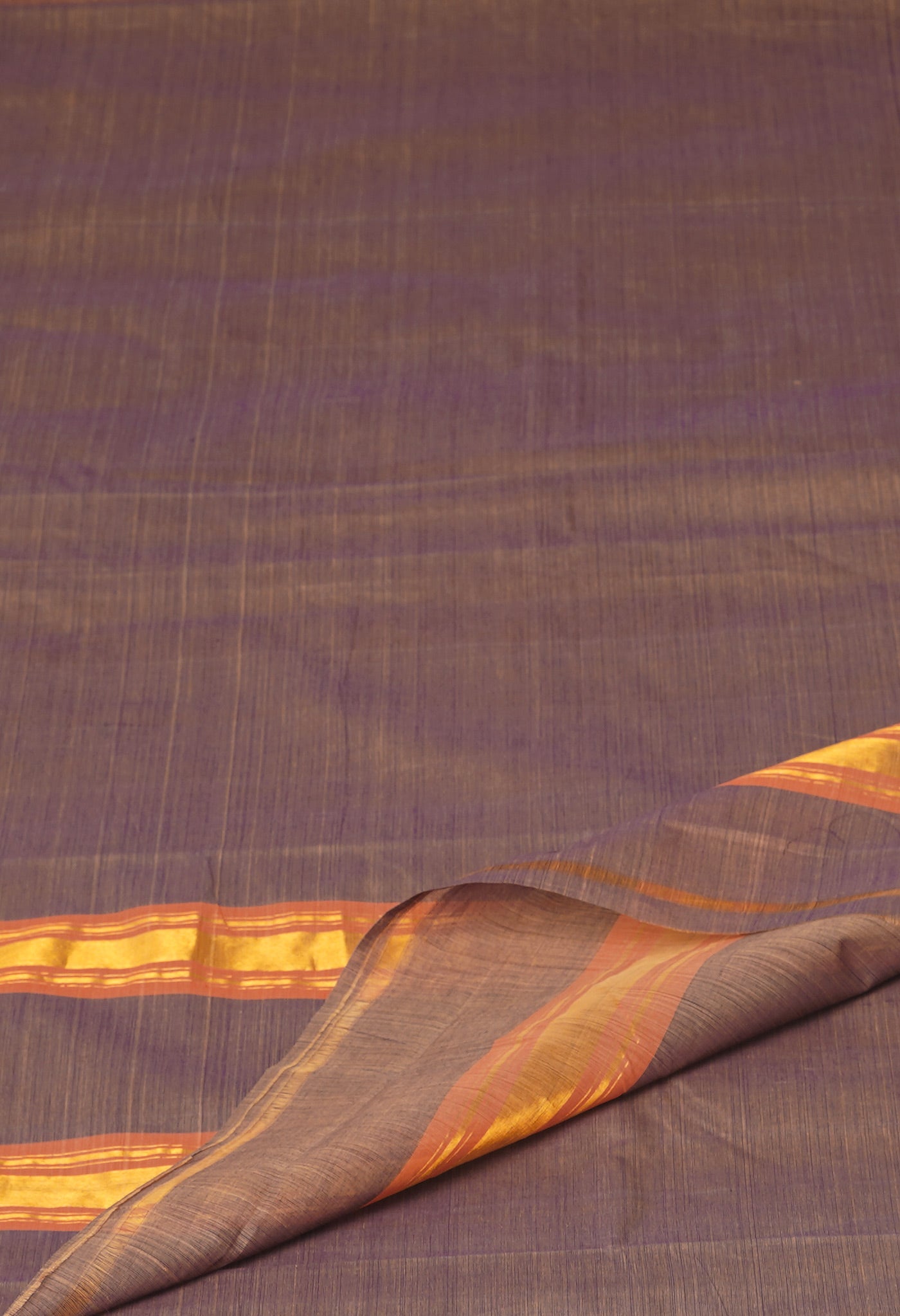 Cream-Orange Pure Andhra Handloom Cotton Saree