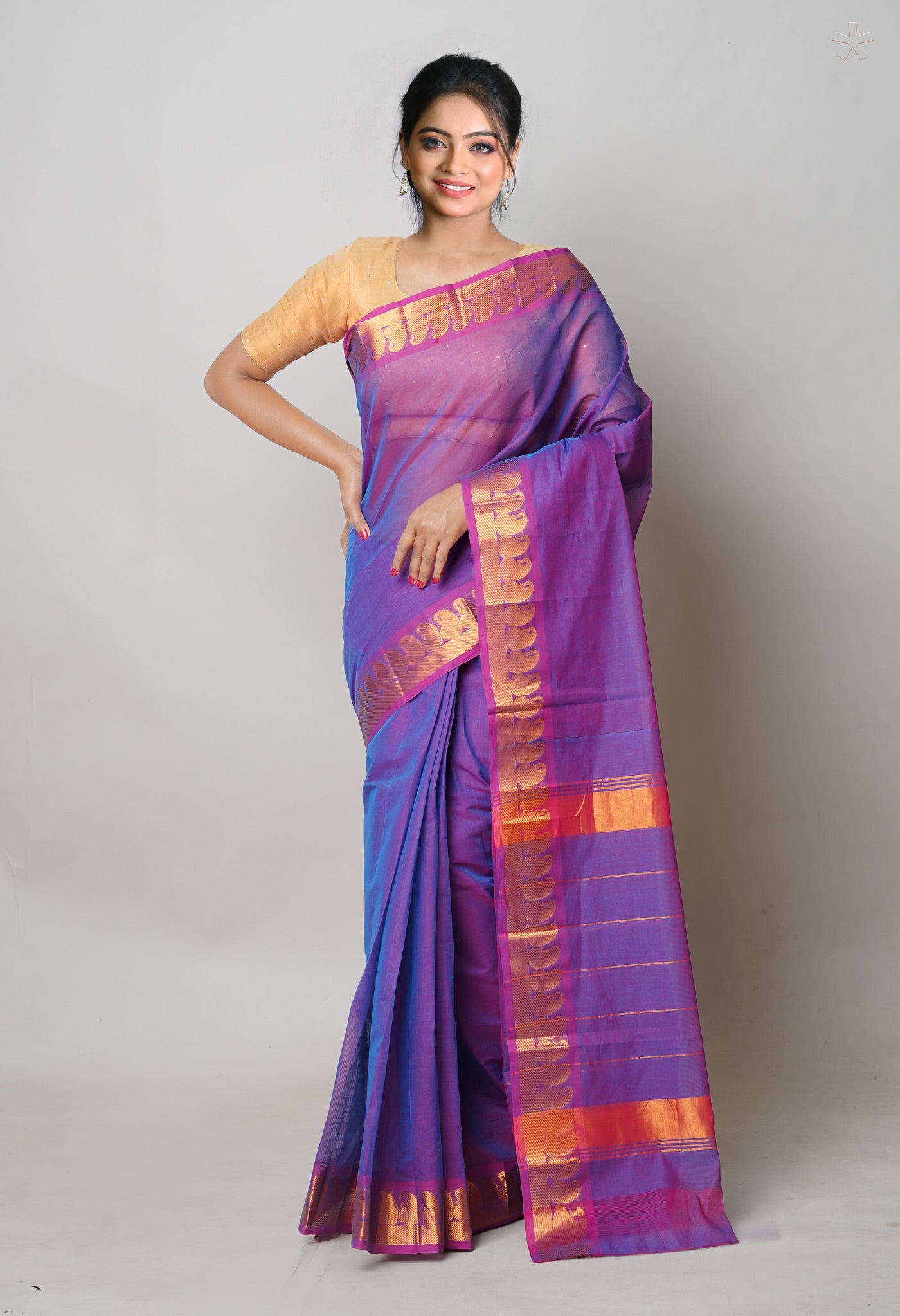 Purple Pure Handloom Mangalgiri Cotton Saree-UNM74440