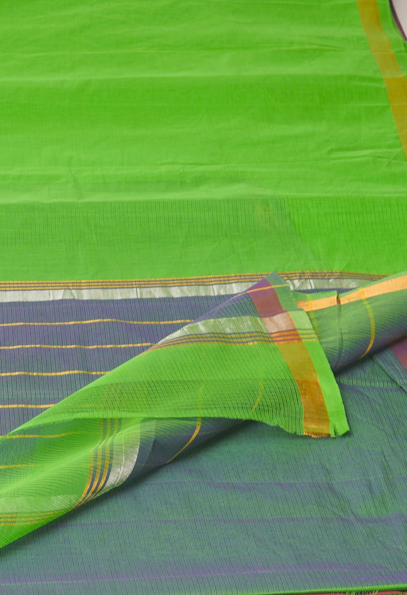 Parrot Green Pure Handloom Cotton Saree