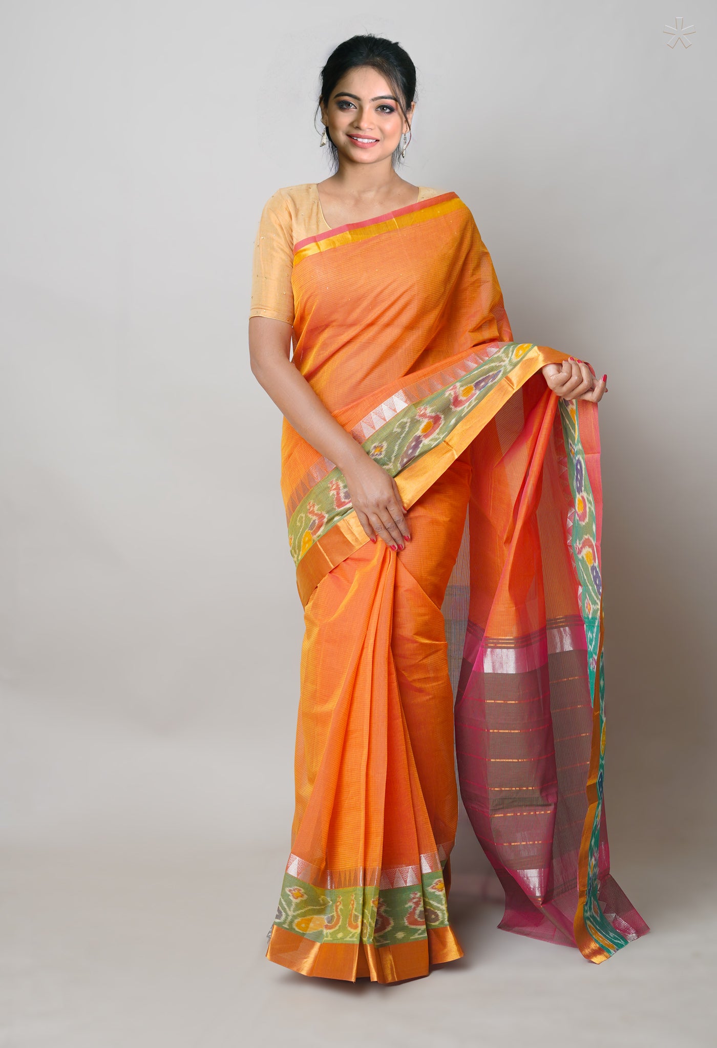 Orange Pure Handloom Cotton Saree