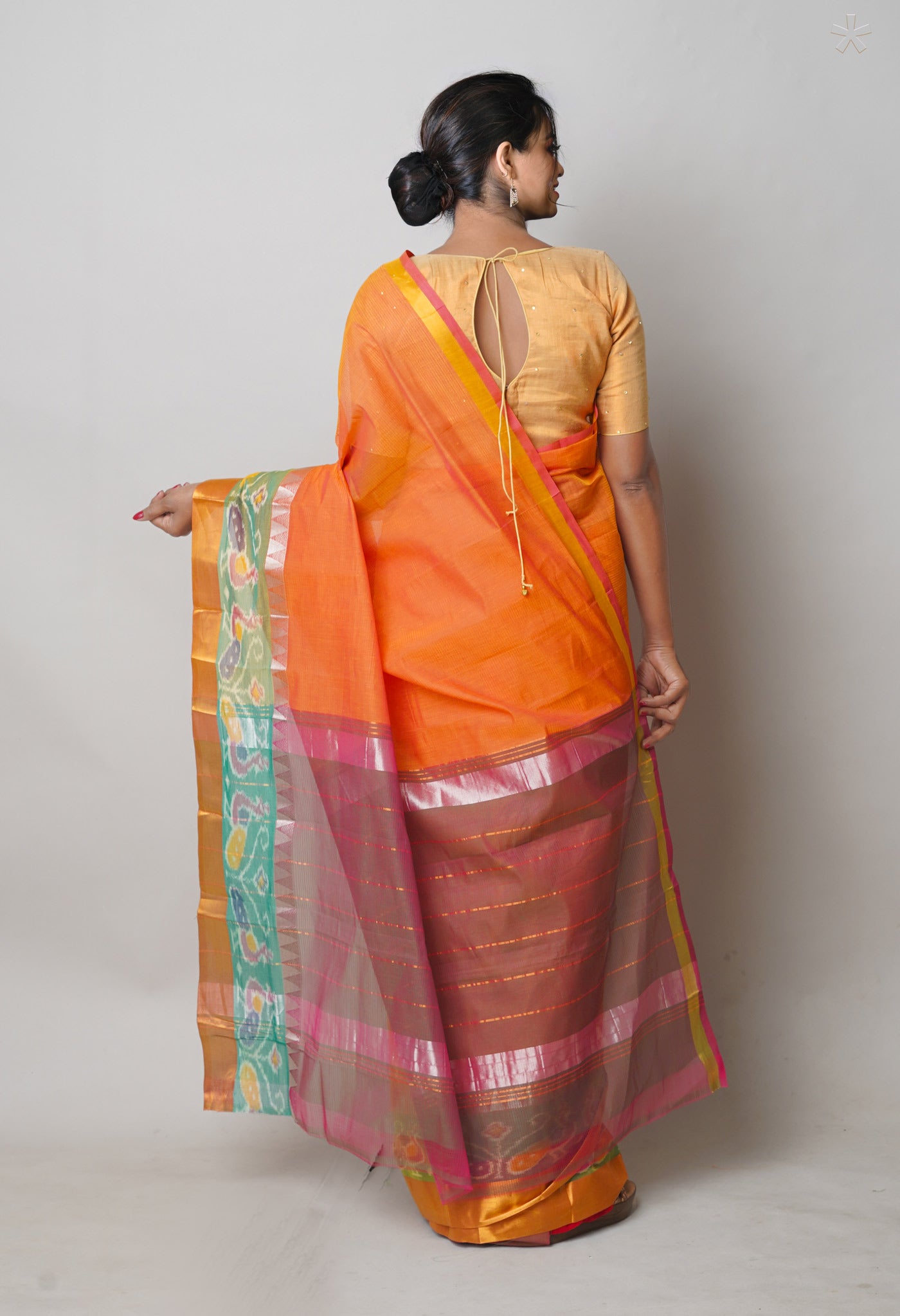 Orange Pure Handloom Cotton Saree