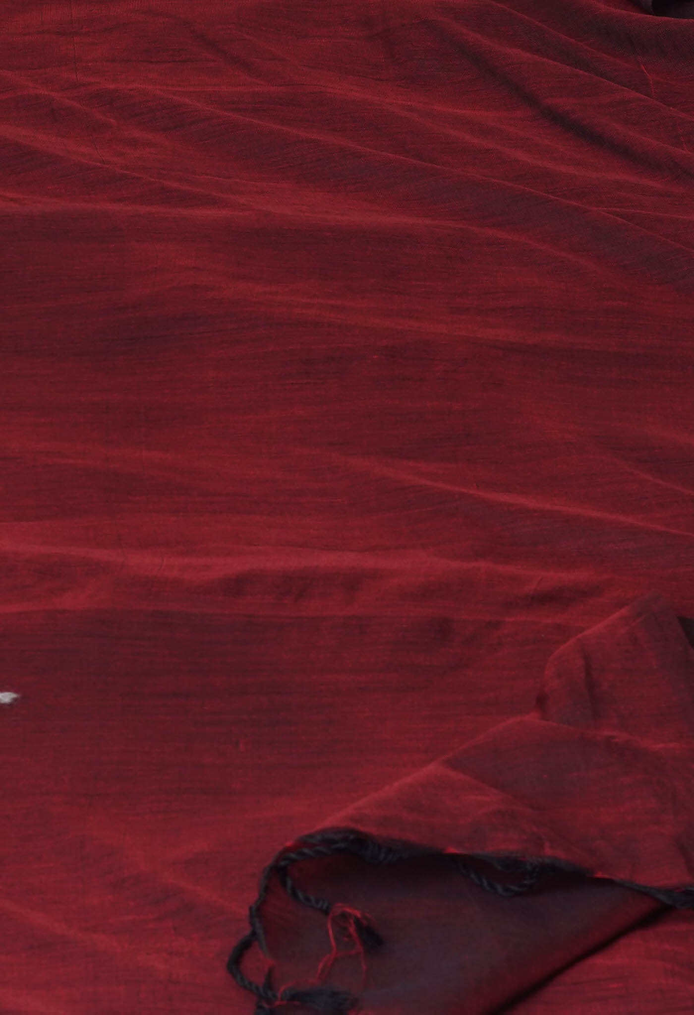 Maroon-Black Pure Cross Weave Plain Cotton Linen Saree With Tassels