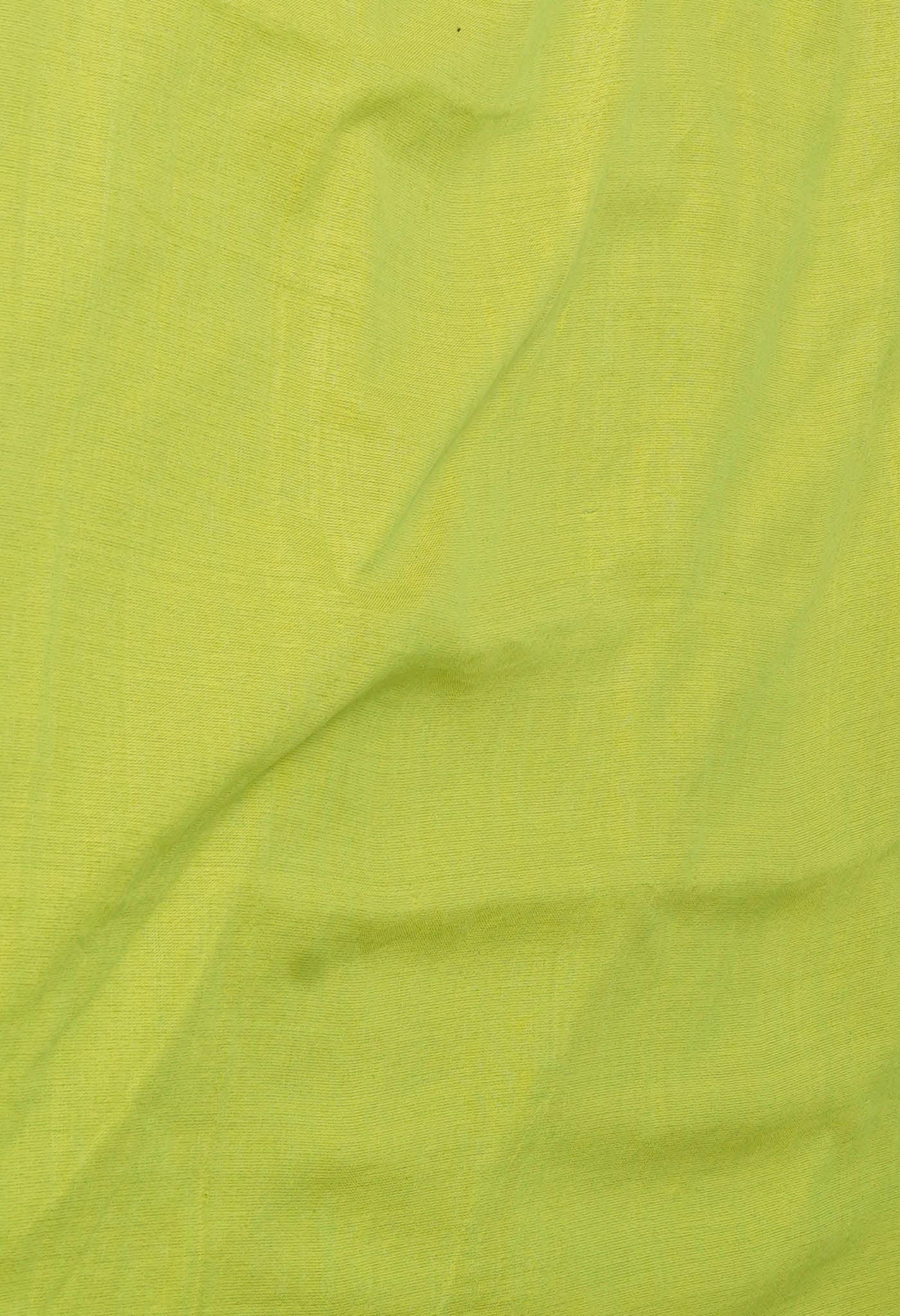 Green-Yellow Pure Cross Weave Plain Cotton Linen Saree With Tassels