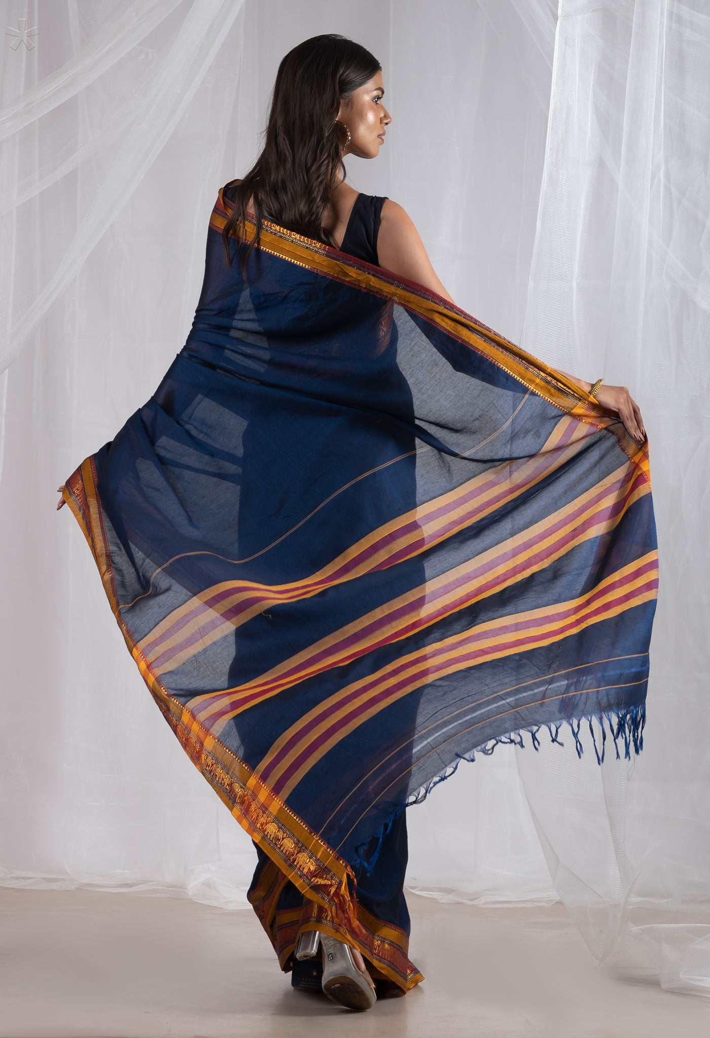 Navy Blue Pure Handloom Narayani Cotton Saree