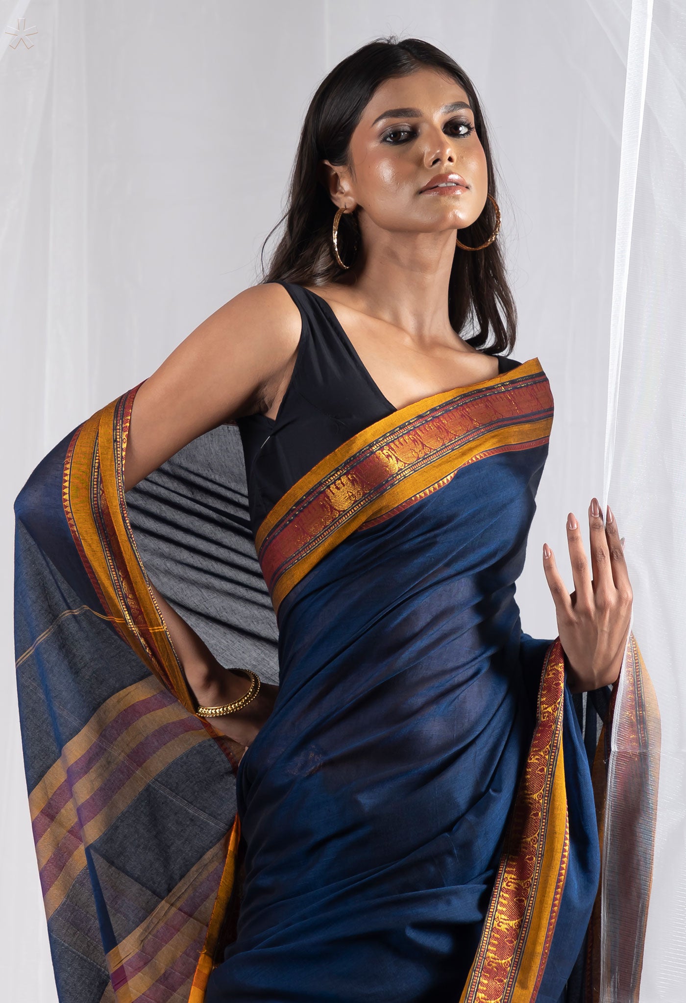 Navy Blue Pure Handloom Narayani Cotton Saree