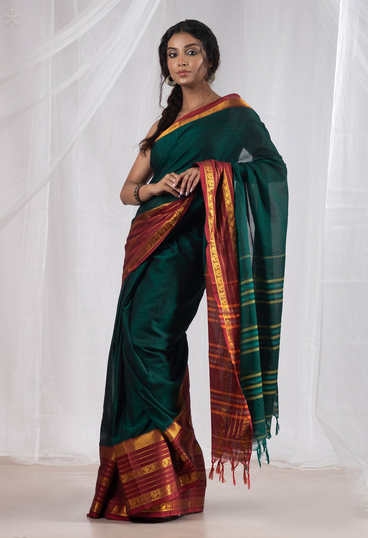 Dark Green Pure Handloom Pavani Narayanpet Cotton Saree