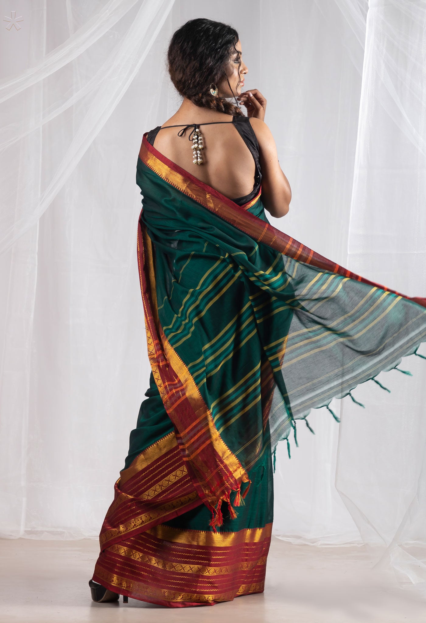 Dark Green Pure Handloom Pavani Narayanpet Cotton Saree