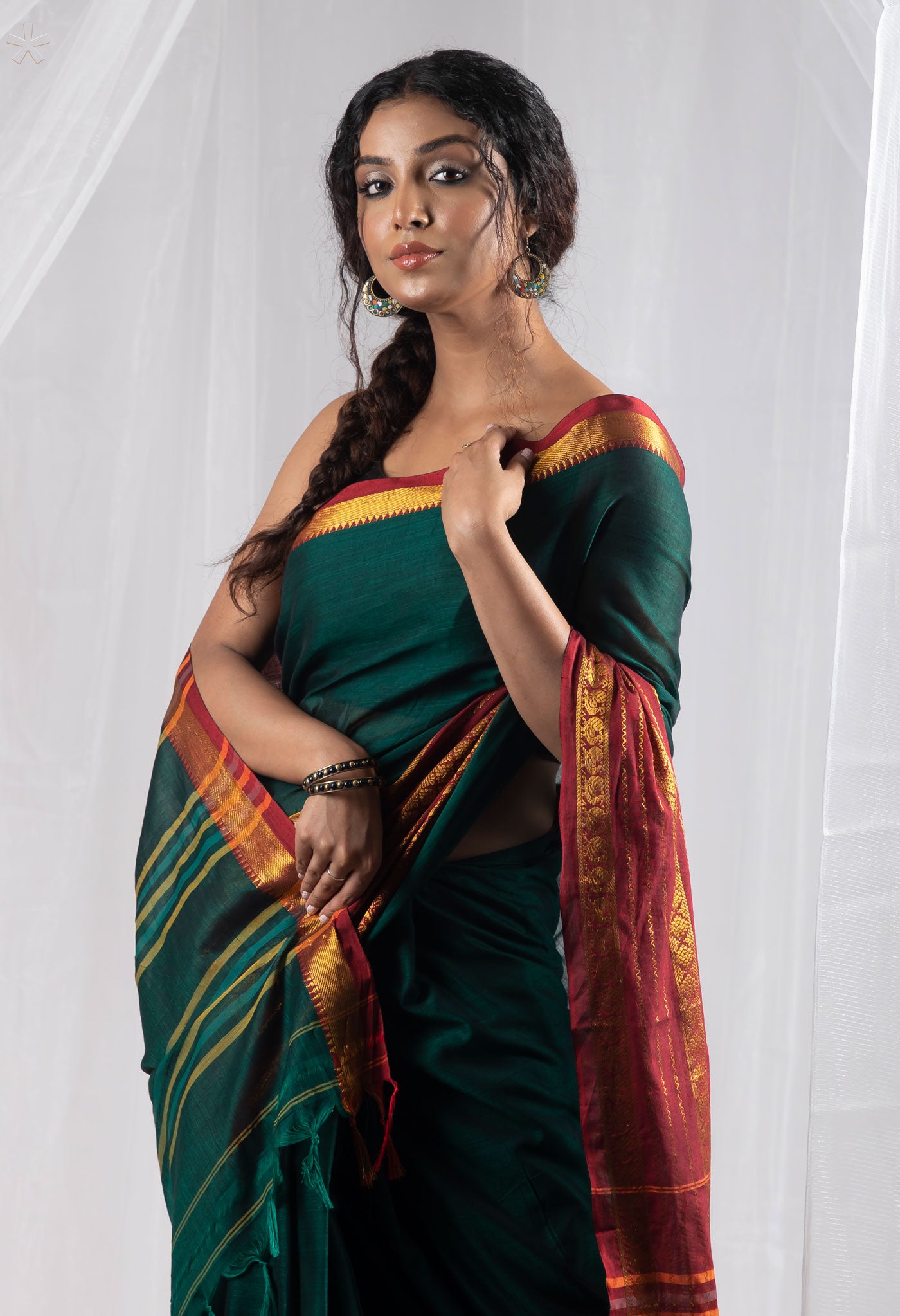 Dark Green Pure Handloom Pavani Narayanpet Cotton Saree