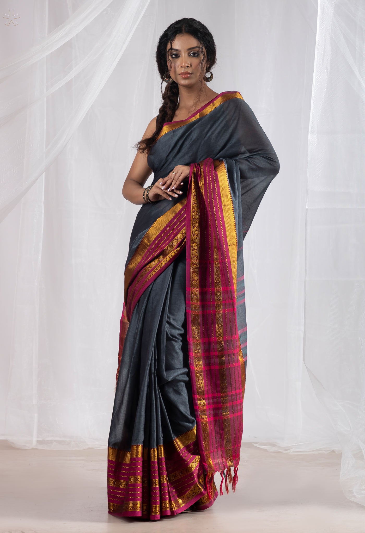 Grey Pure Handloom Narayani Cotton Saree