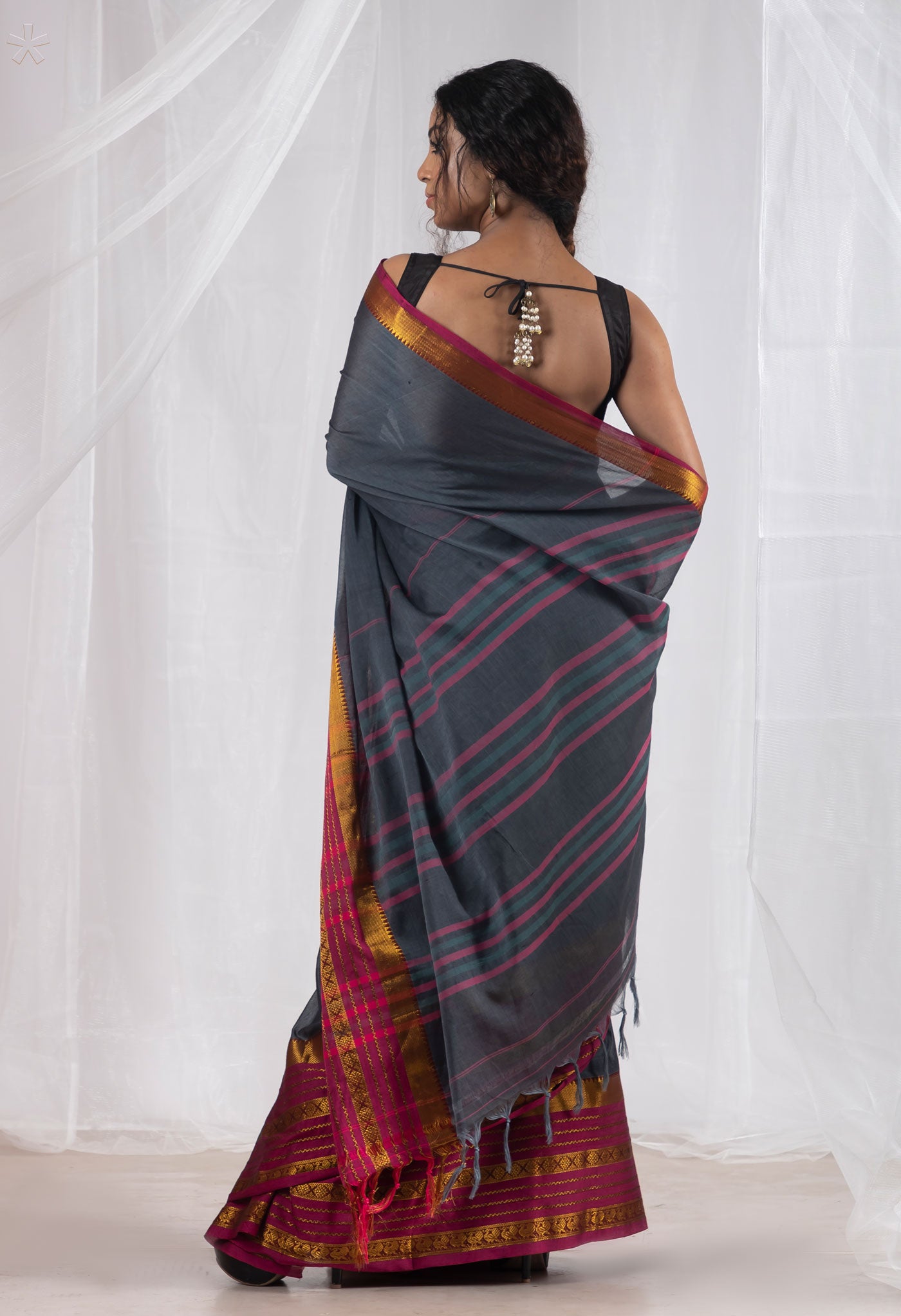 Grey Pure Handloom Narayani Cotton Saree