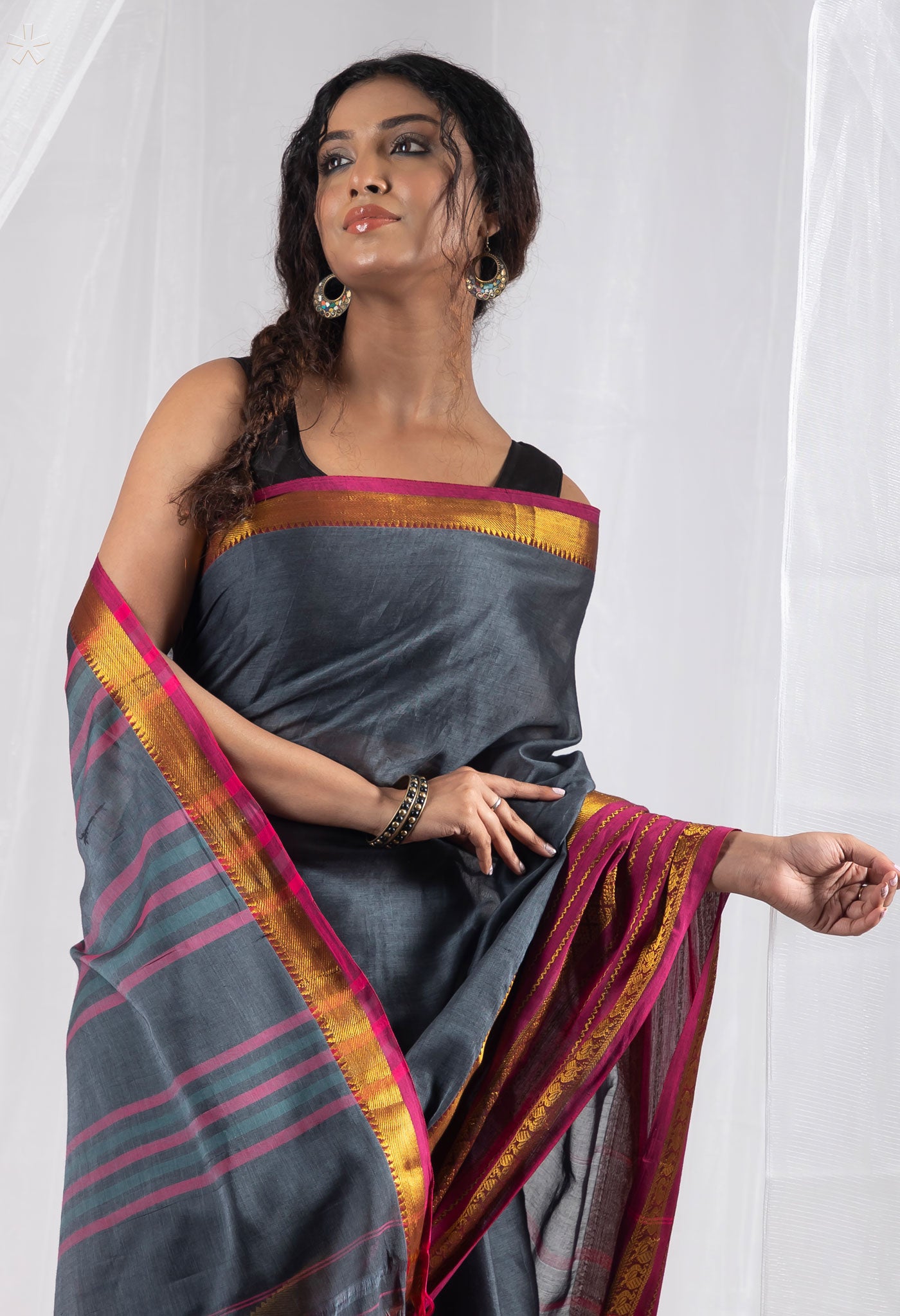 Grey Pure Handloom Narayani Cotton Saree