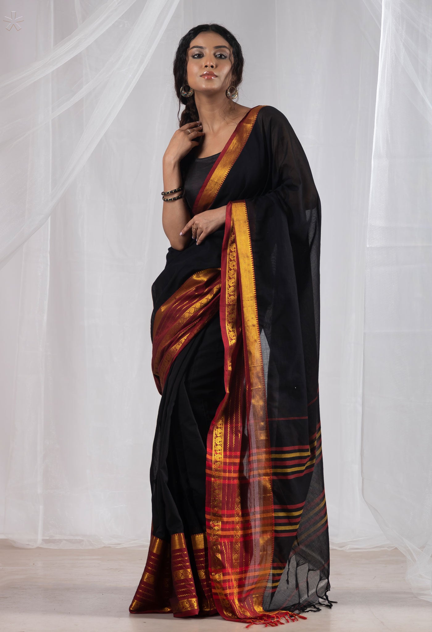 Black Pure Handloom Narayani Cotton Saree