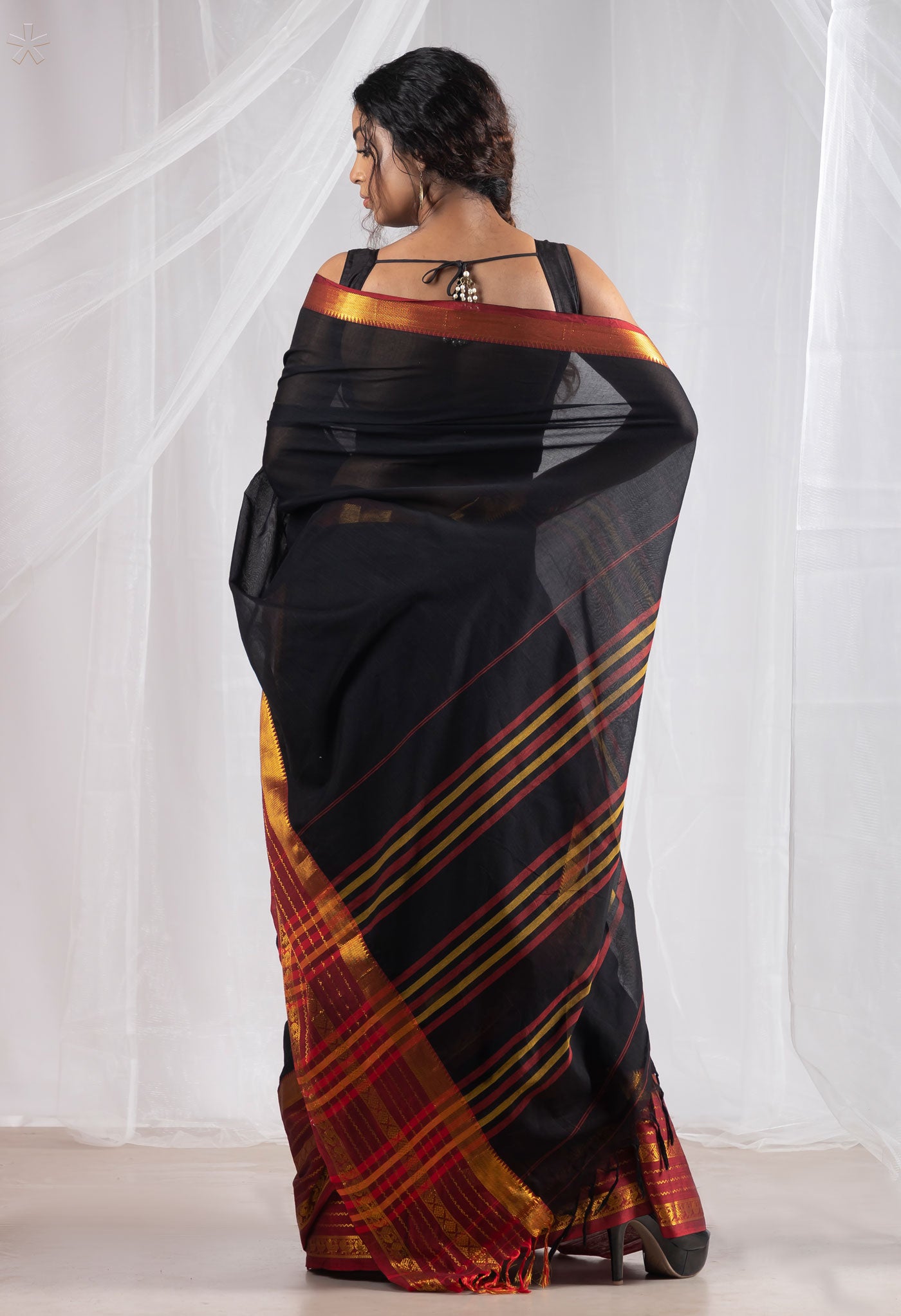 Black Pure Handloom Narayani Cotton Saree