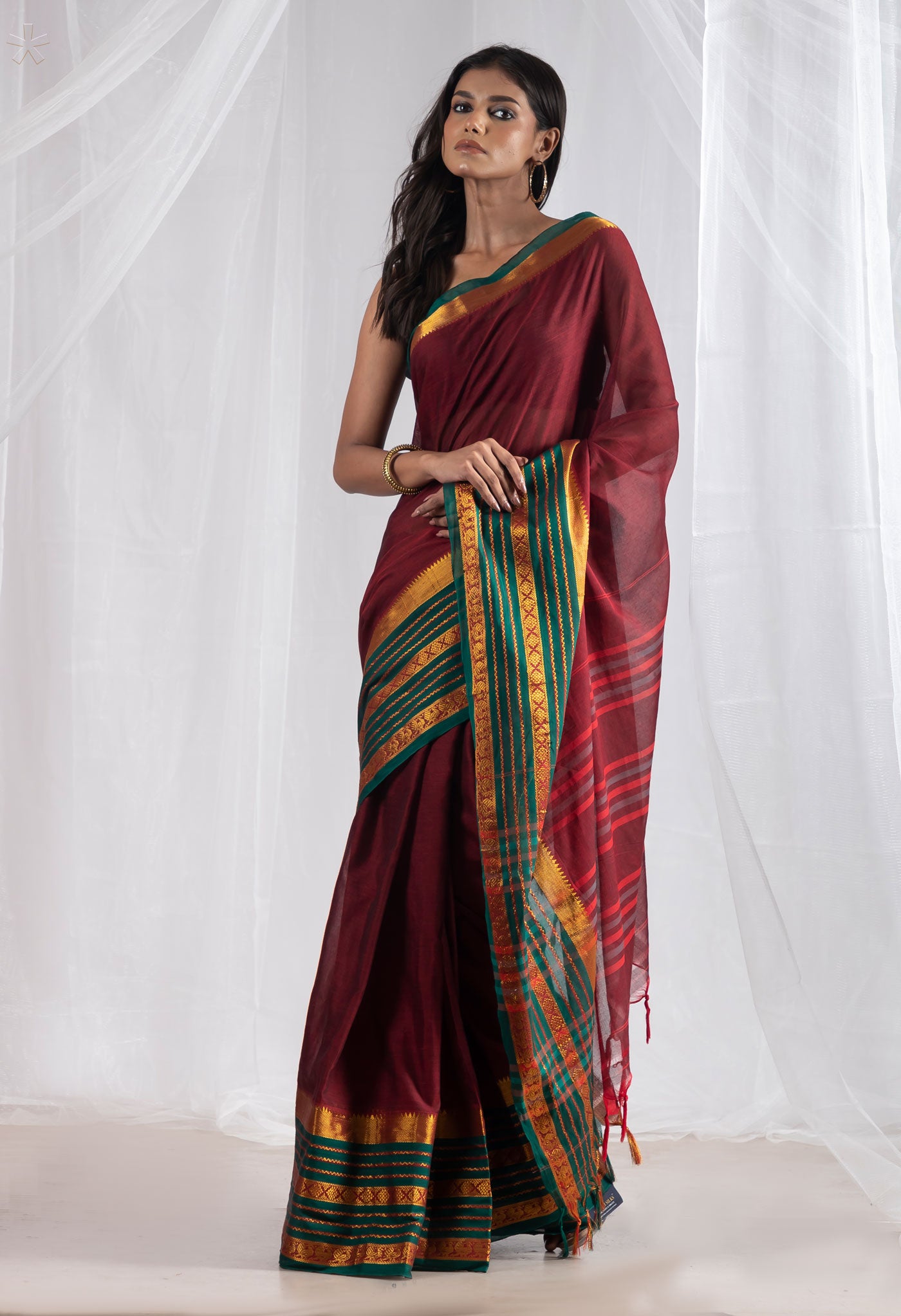 Maroon Pure Handloom Narayani Cotton Saree