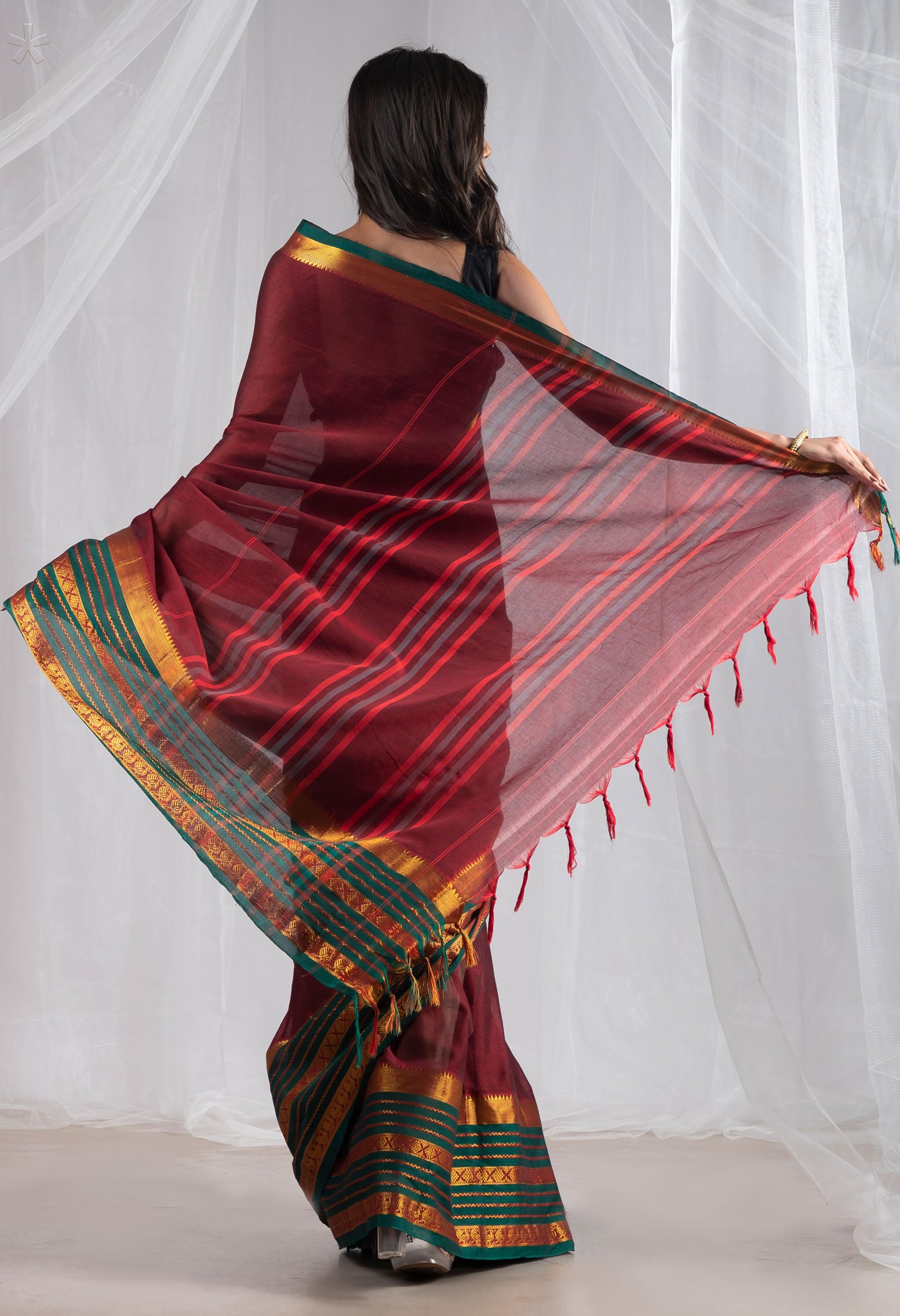 Maroon Pure Handloom Narayani Cotton Saree