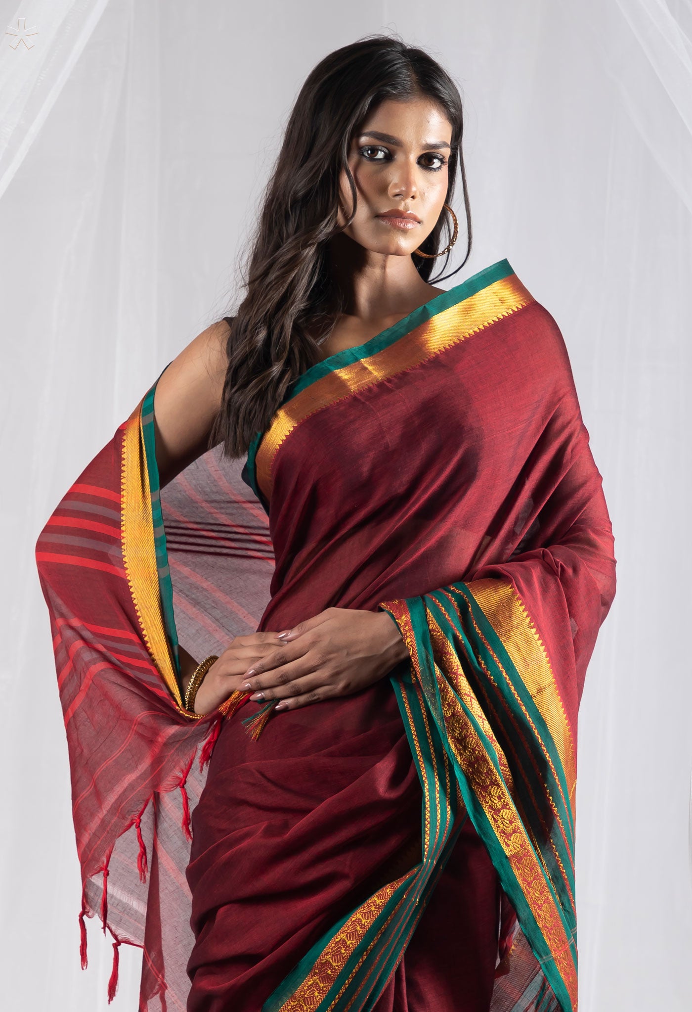 Maroon Pure Handloom Narayani Cotton Saree