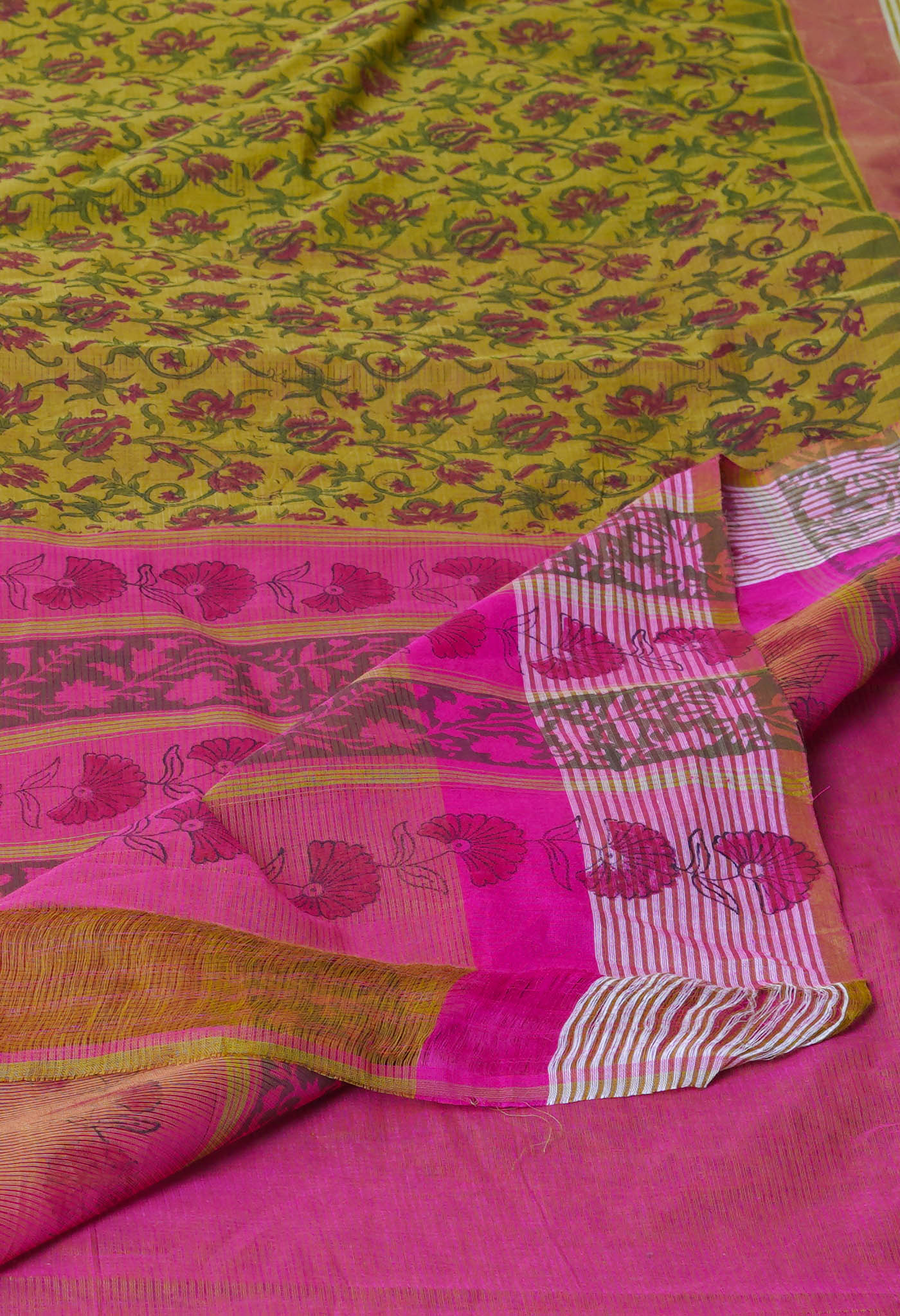 Mehind Green Pure  Block Printed Mangalgiri Cotton Saree