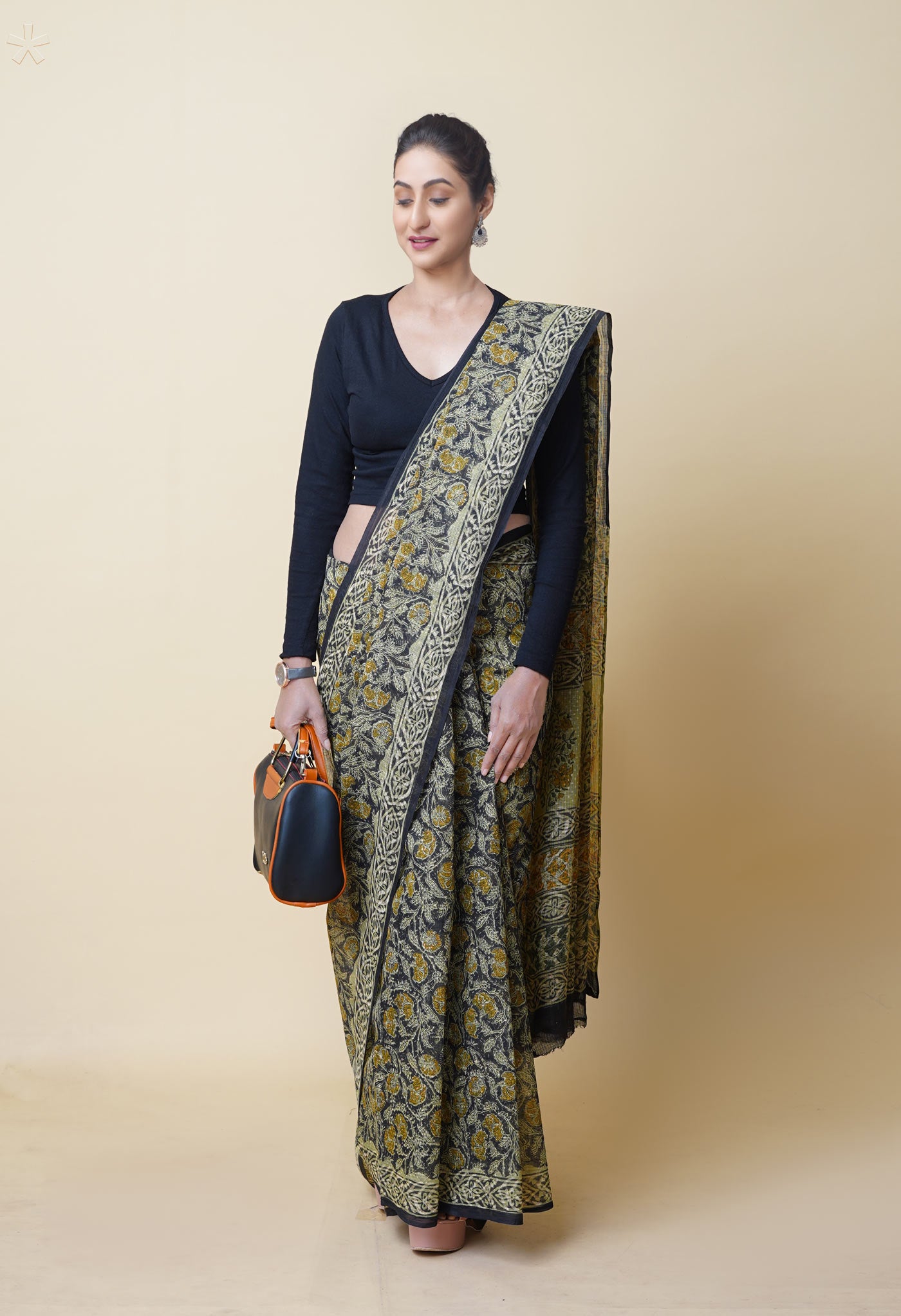 Multi Pure Discharge Bagru Printed Kota Saree