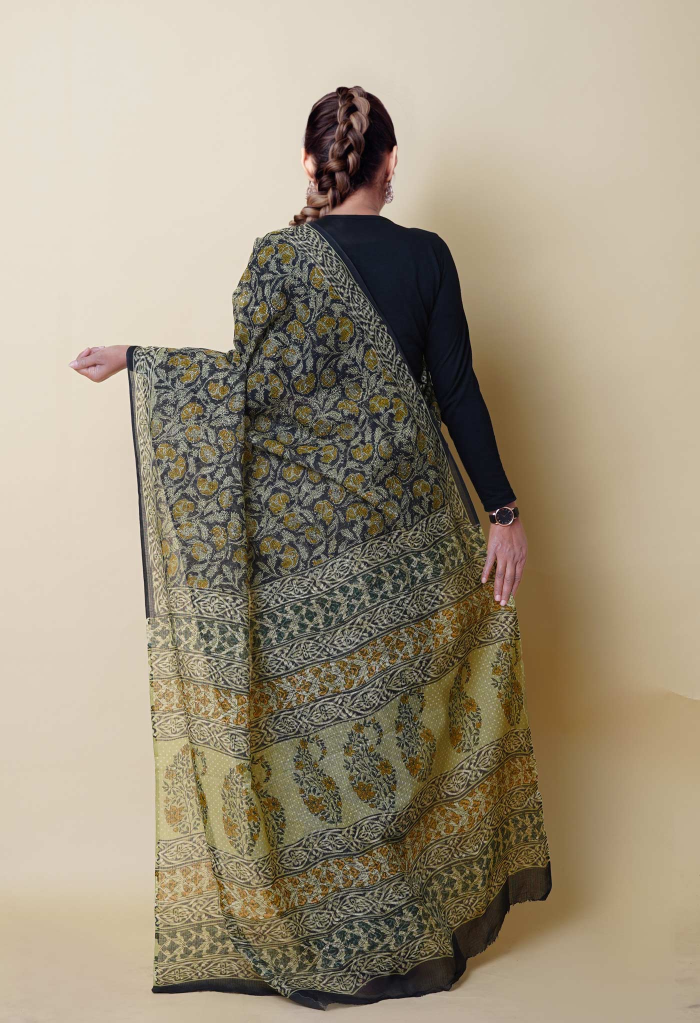 Multi Pure Discharge Bagru Printed Kota Saree