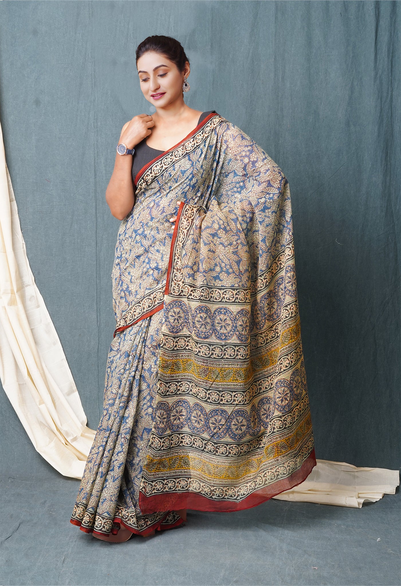Multi Pure Discharge Bagru Printed Kota Saree